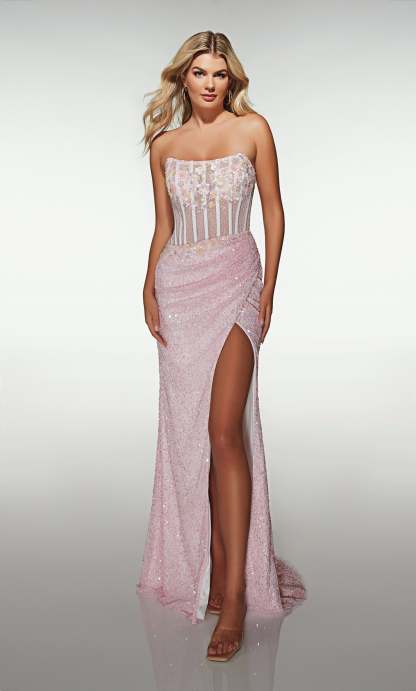 Straight Scoop Hand Beaded Ruched Corset Prom Dress #62047