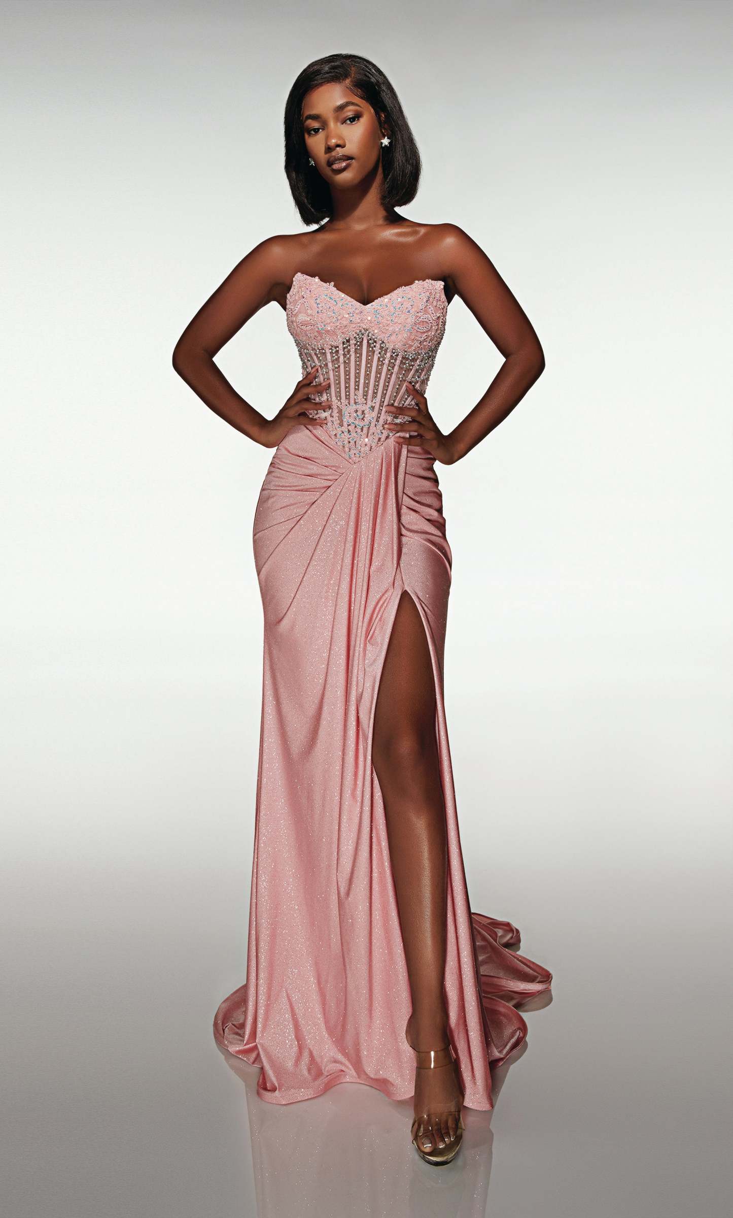 Straight Cat-eye Neck Sparkle Jersey Lace-up Back Prom Dress #62057