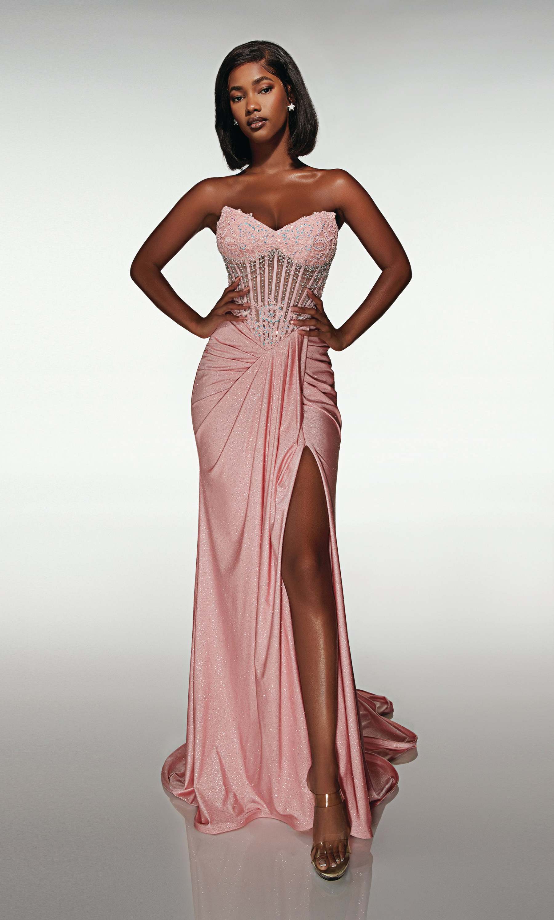 Straight Cat-eye Neck Sparkle Jersey Lace-up Back Prom Dress #62057