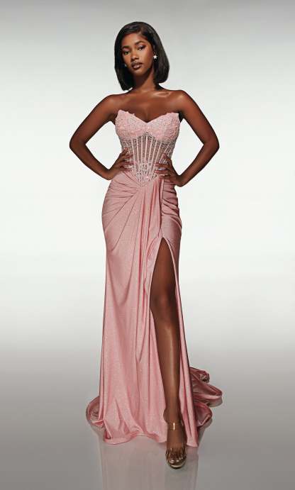 Straight Cat-eye Neck Sparkle Jersey Lace-up Back Prom Dress #62057