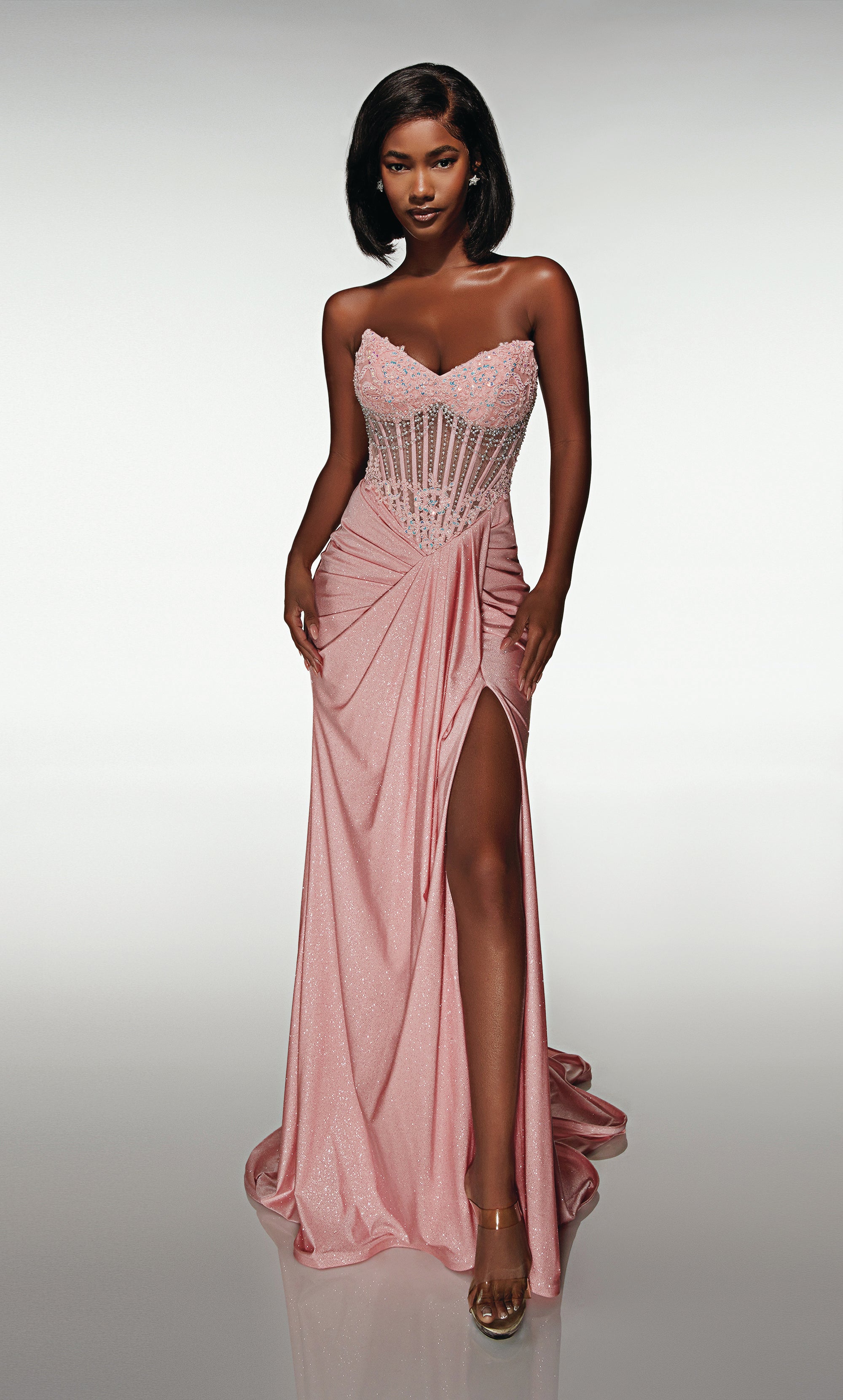 Straight Cat-eye Neck Sparkle Jersey Lace-up Back Prom Dress #62057