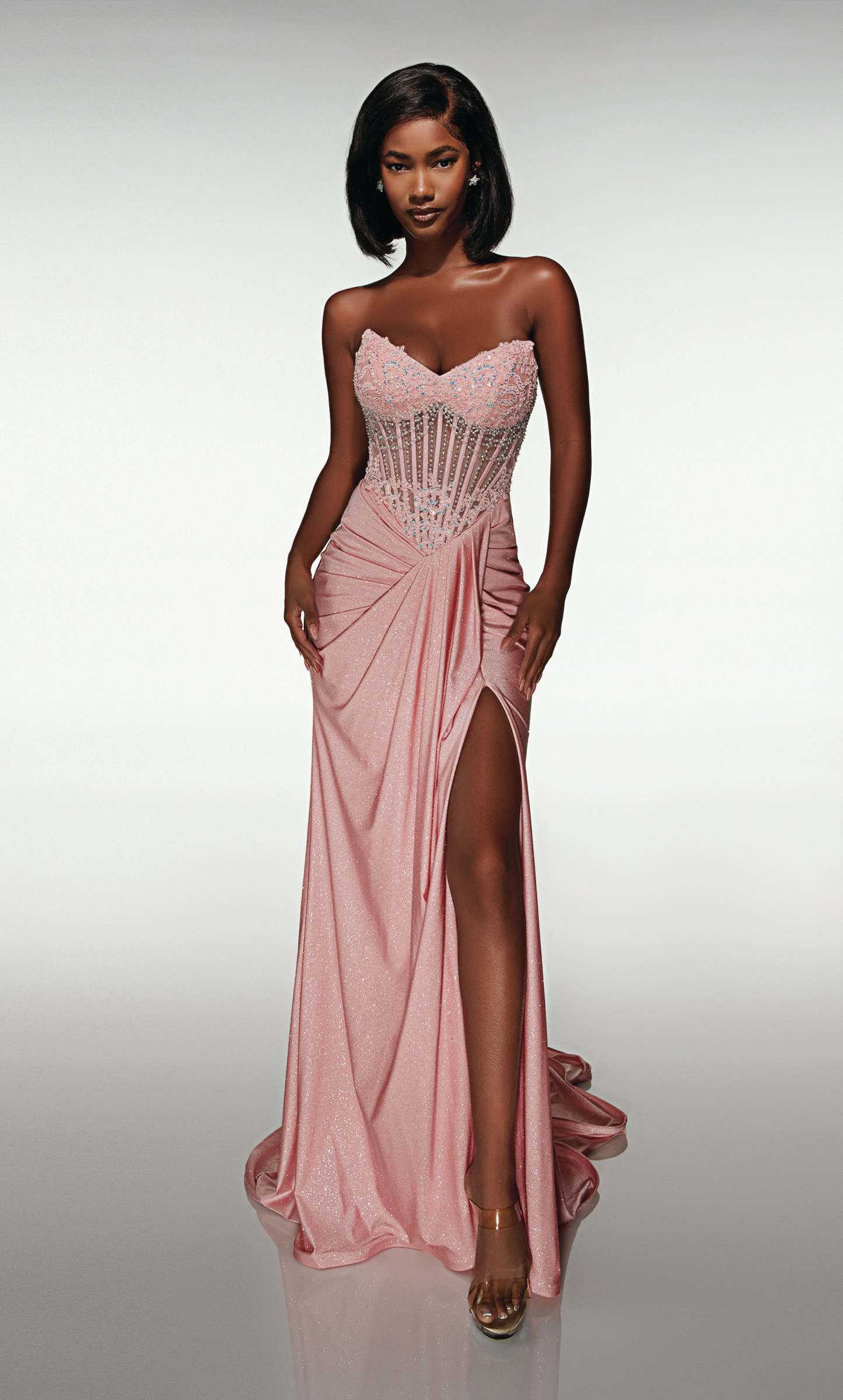 Straight Cat-eye Neck Sparkle Jersey Lace-up Back Prom Dress #62057