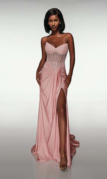 Straight Cat-eye Neck Sparkle Jersey Lace-up Back Prom Dress #62057