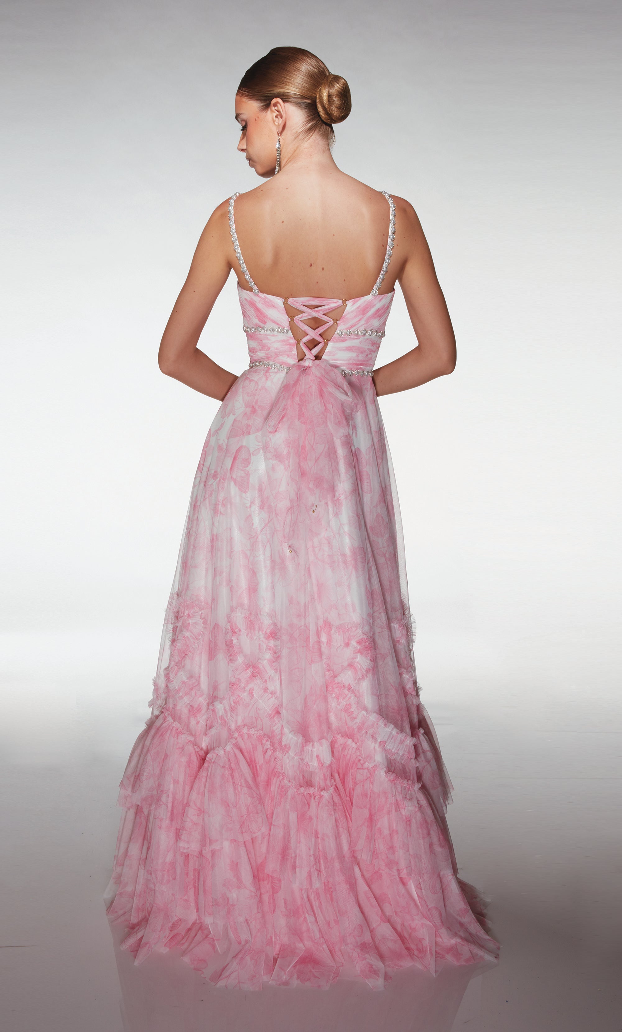 Elegant A-line Sweetheart Print Tulle Ruffles Prom Dress #62063