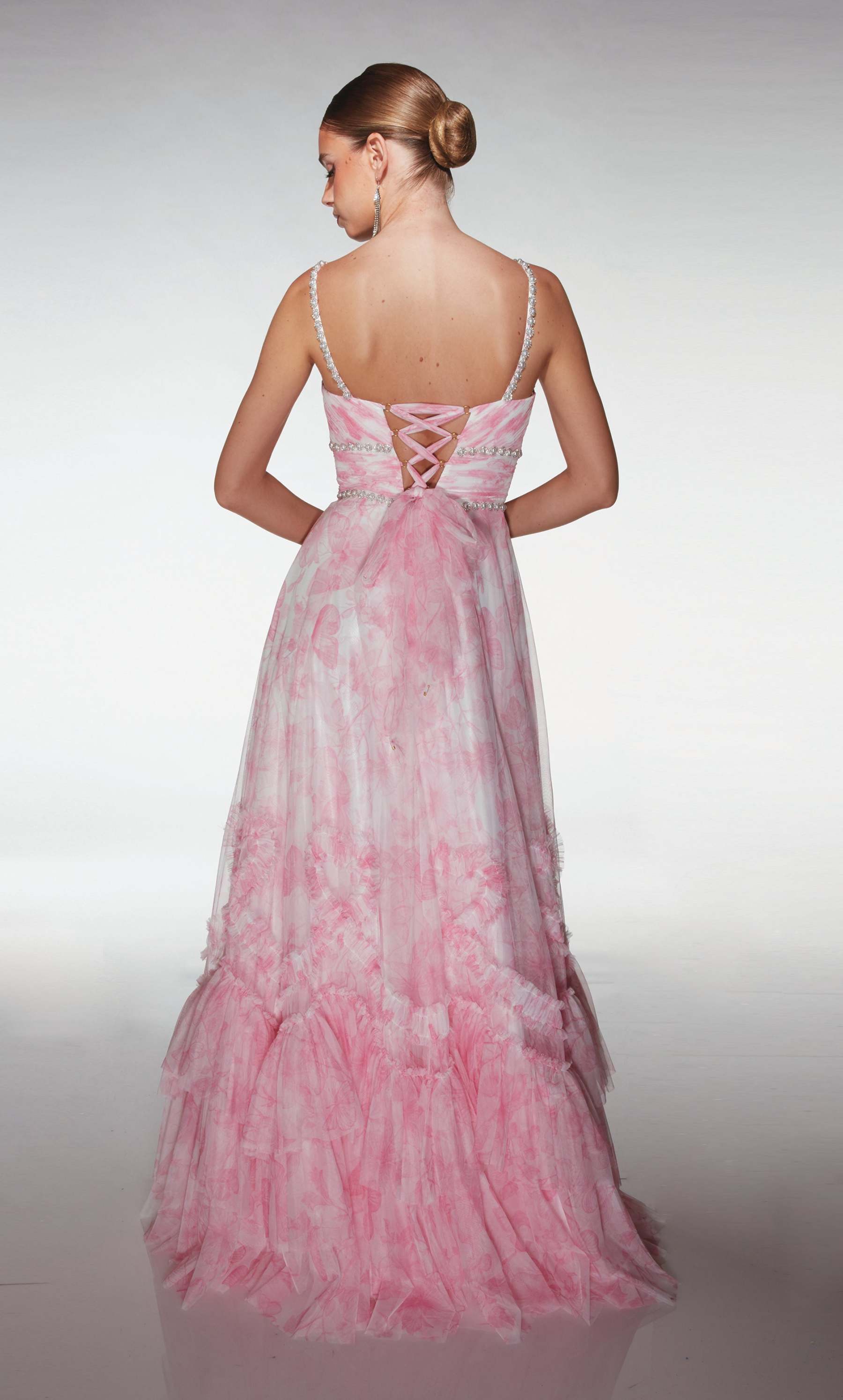 Elegant A-line Sweetheart Print Tulle Ruffles Prom Dress #62063