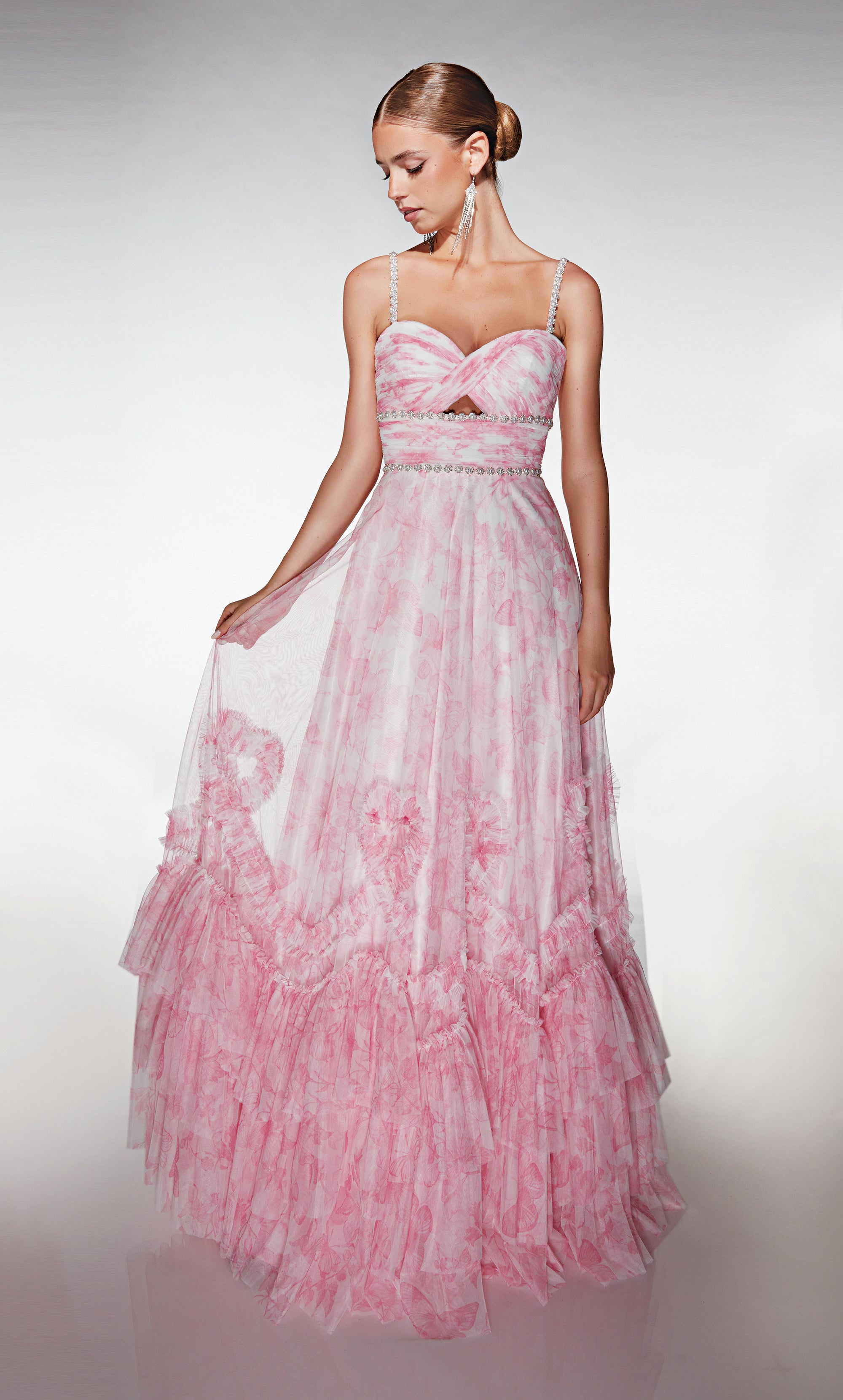 Elegant A-line Sweetheart Print Tulle Ruffles Prom Dress #62063