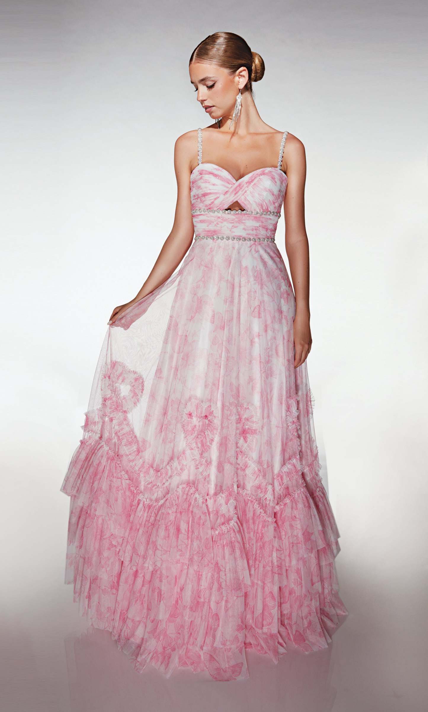Elegant A-line Sweetheart Print Tulle Ruffles Prom Dress #62063