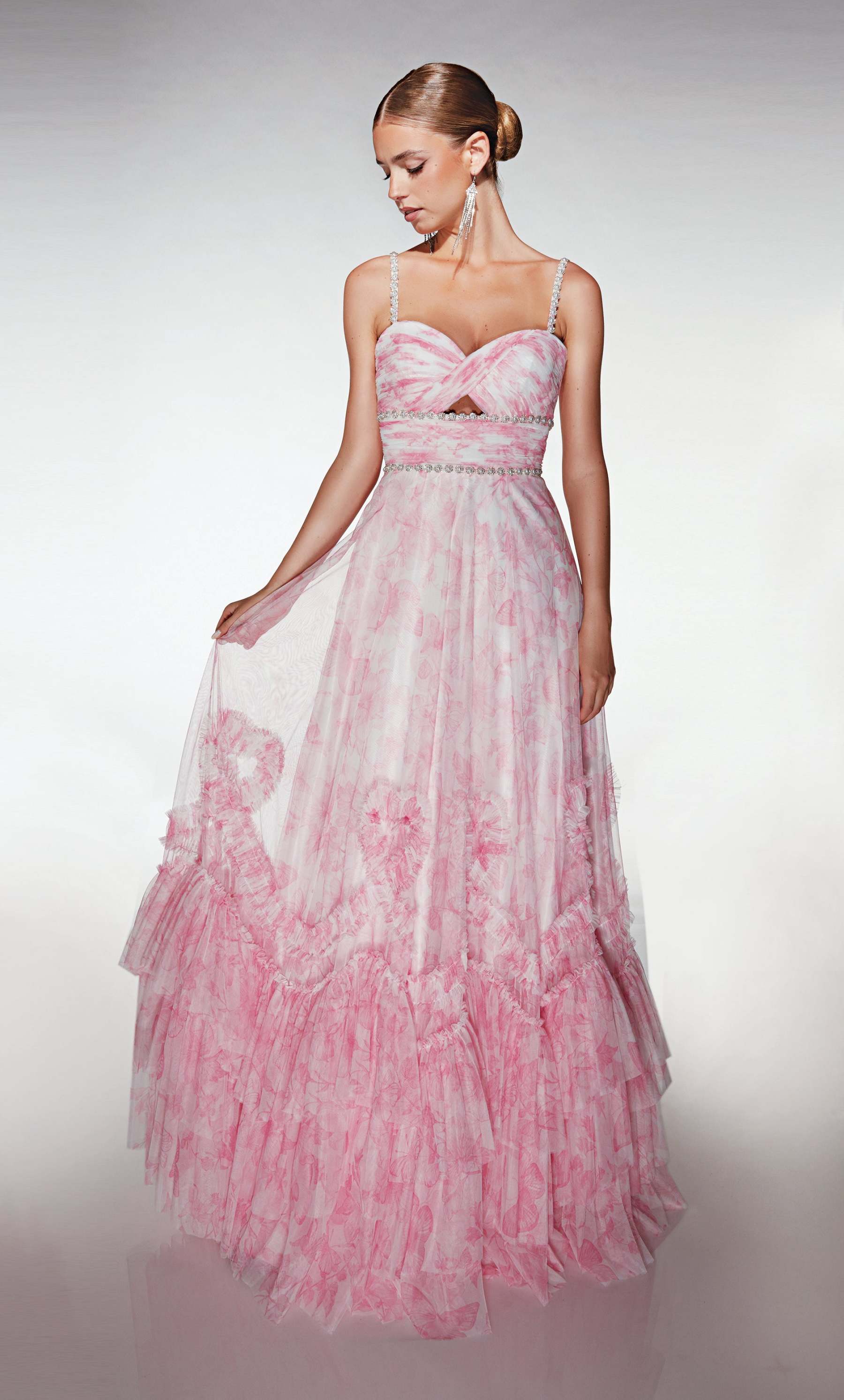 Elegant A-line Sweetheart Print Tulle Ruffles Prom Dress #62063