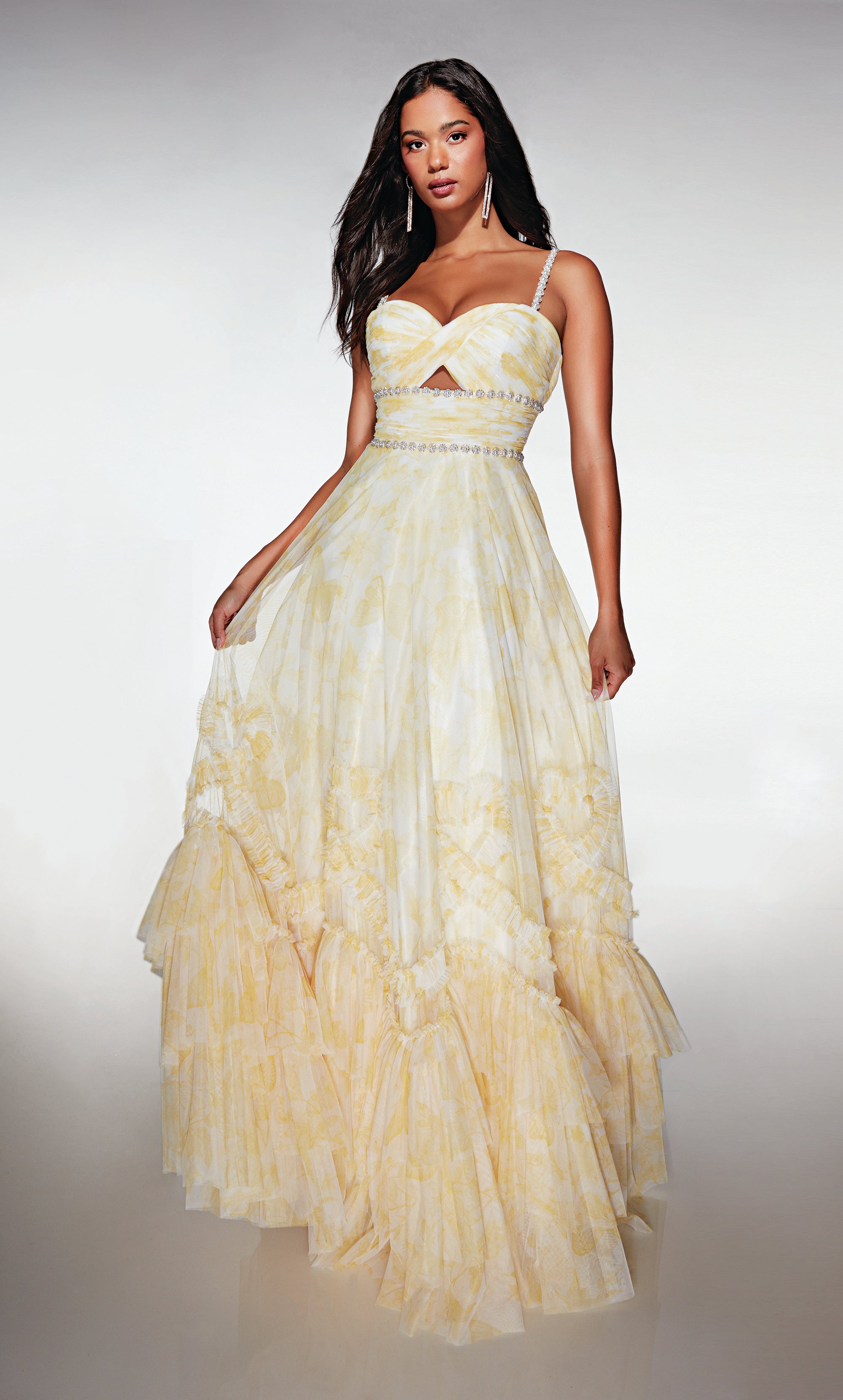 Elegant A-line Sweetheart Print Tulle Ruffles Prom Dress #62063