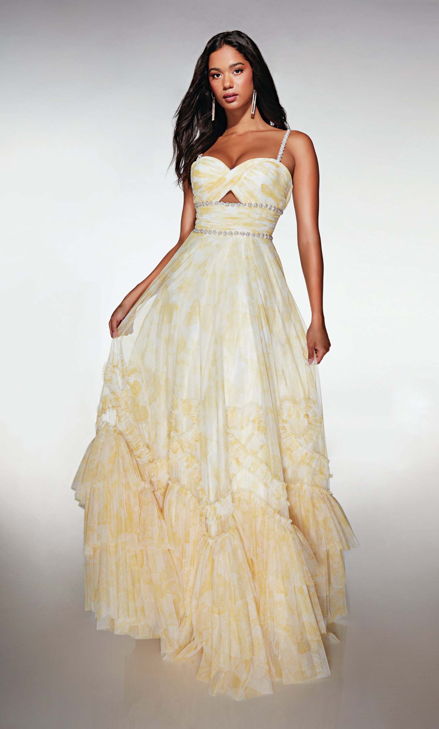 Elegant A-line Sweetheart Print Tulle Ruffles Prom Dress #62063