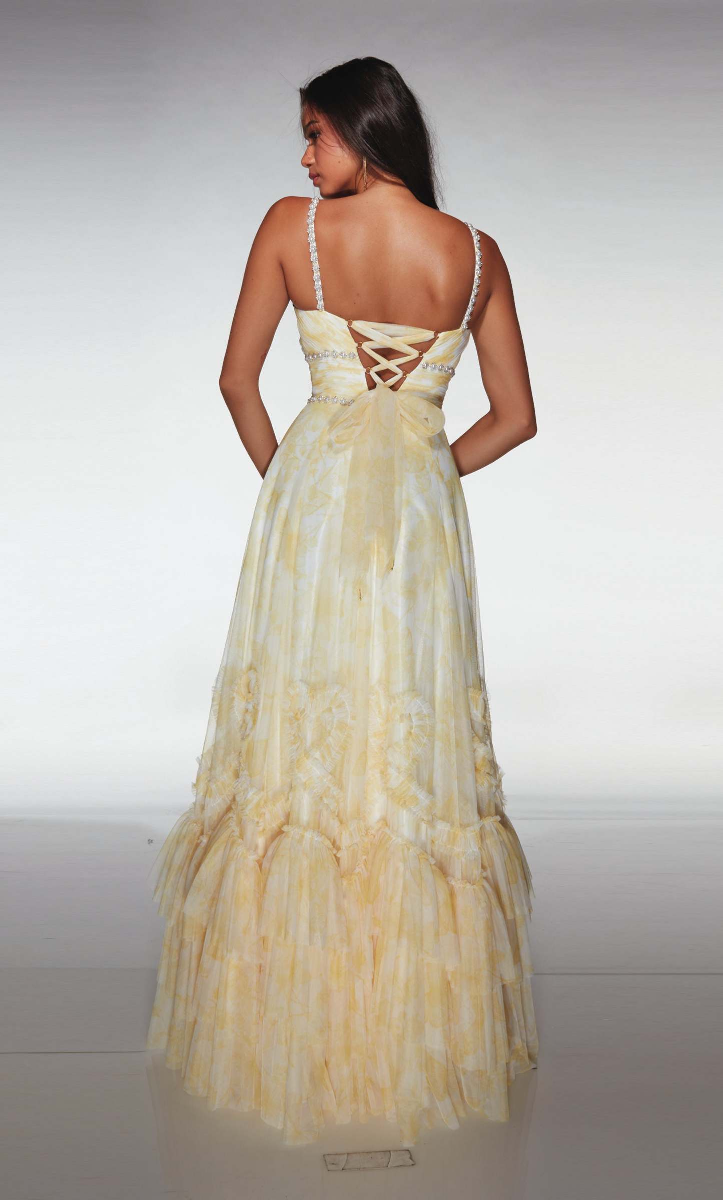 Elegant A-line Sweetheart Print Tulle Ruffles Prom Dress #62063