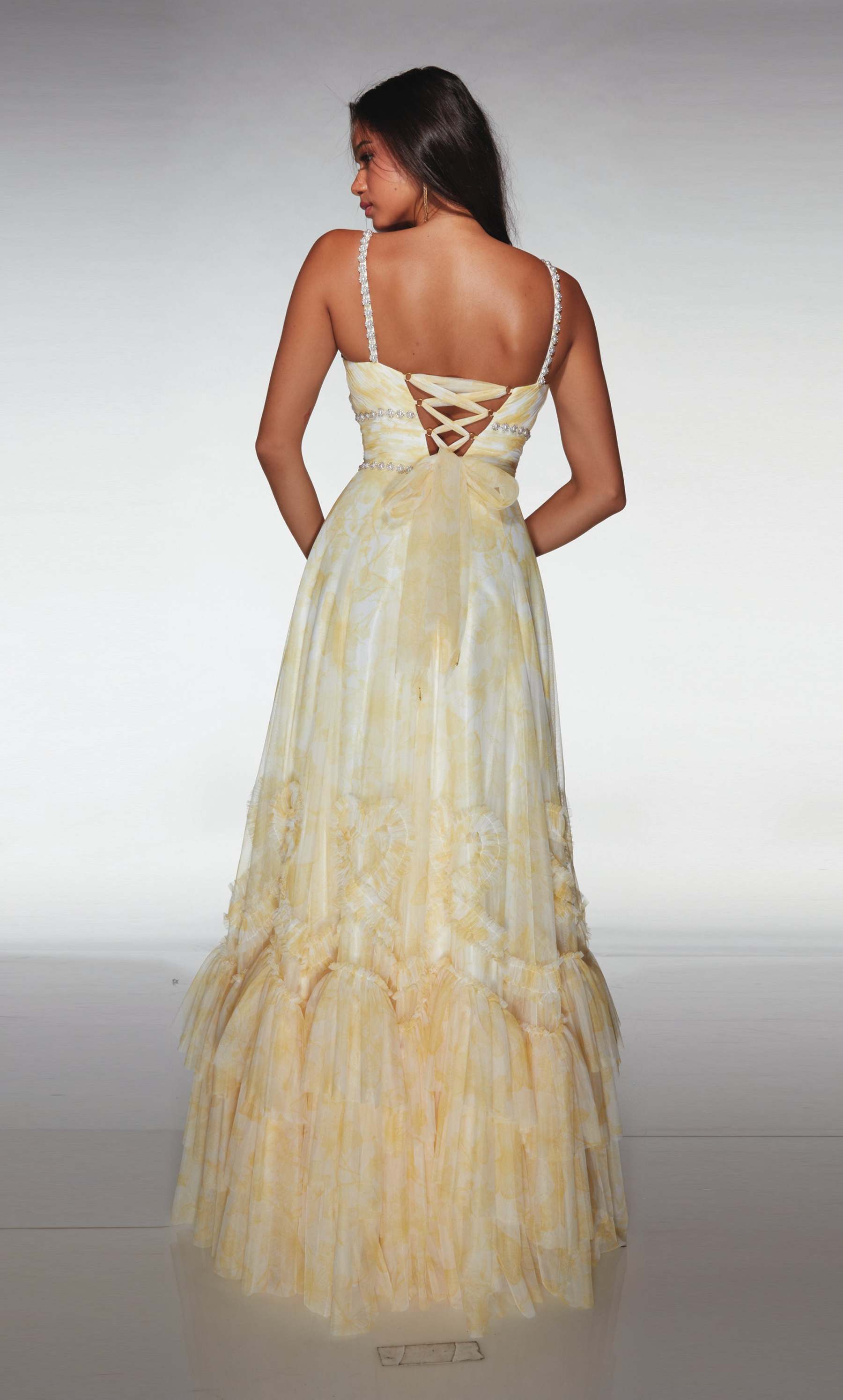 Elegant A-line Sweetheart Print Tulle Ruffles Prom Dress #62063