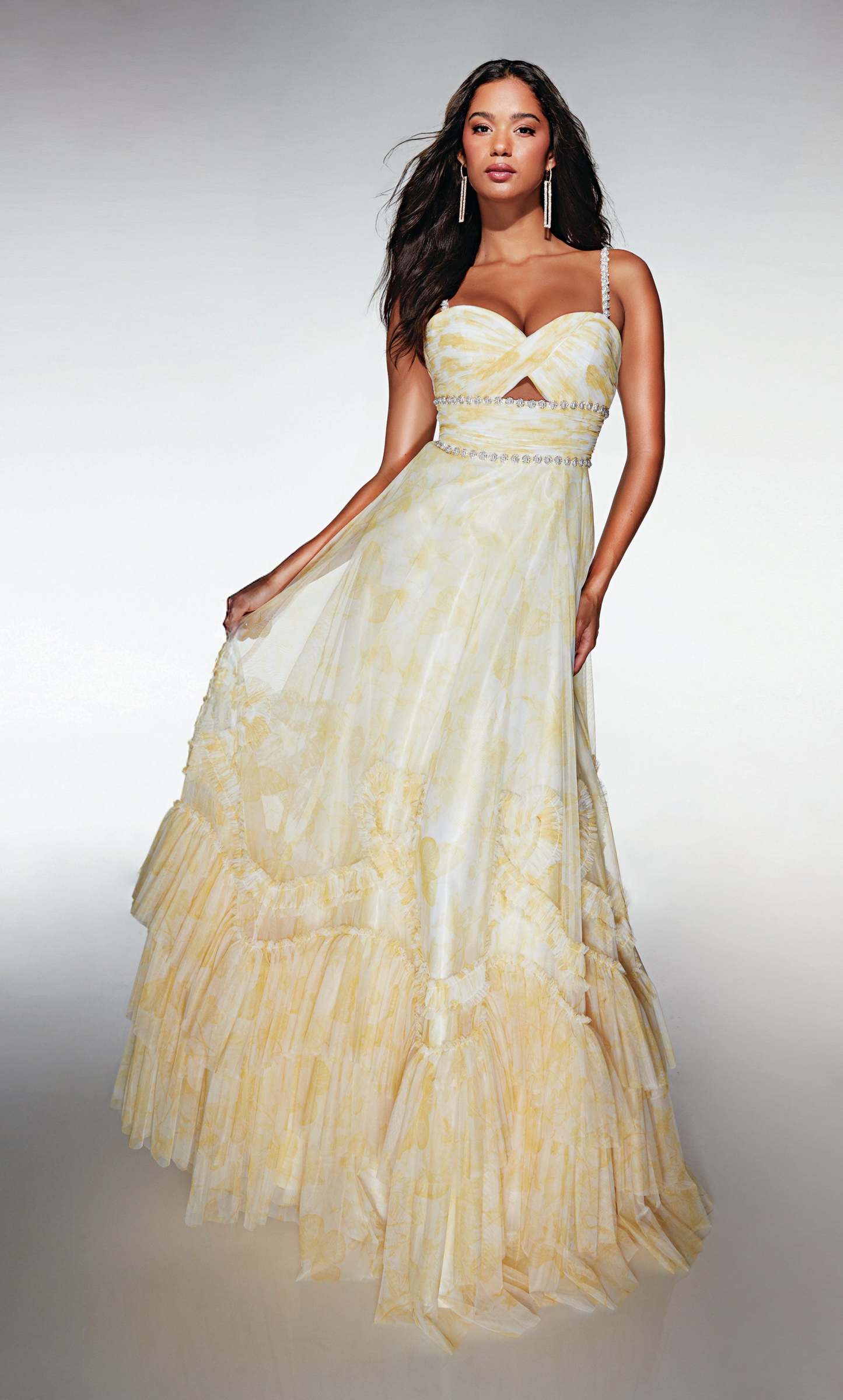 Elegant A-line Sweetheart Print Tulle Ruffles Prom Dress #62063
