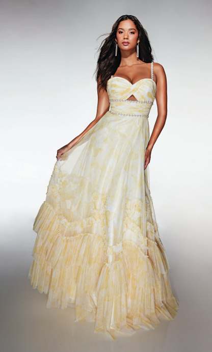 Elegant A-line Sweetheart Print Tulle Ruffles Prom Dress #62063