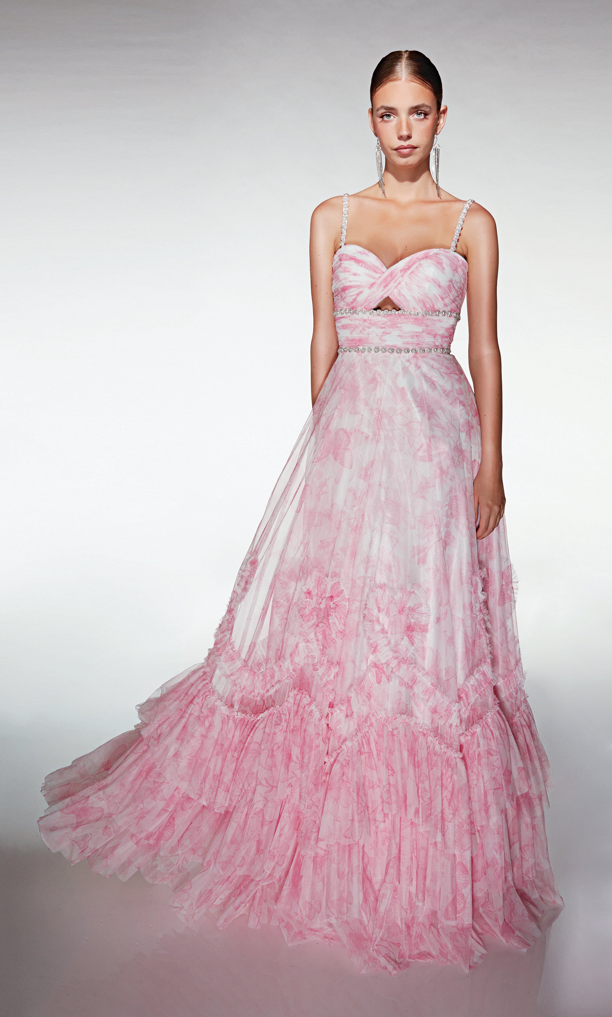 Elegant A-line Sweetheart Print Tulle Ruffles Prom Dress #62063