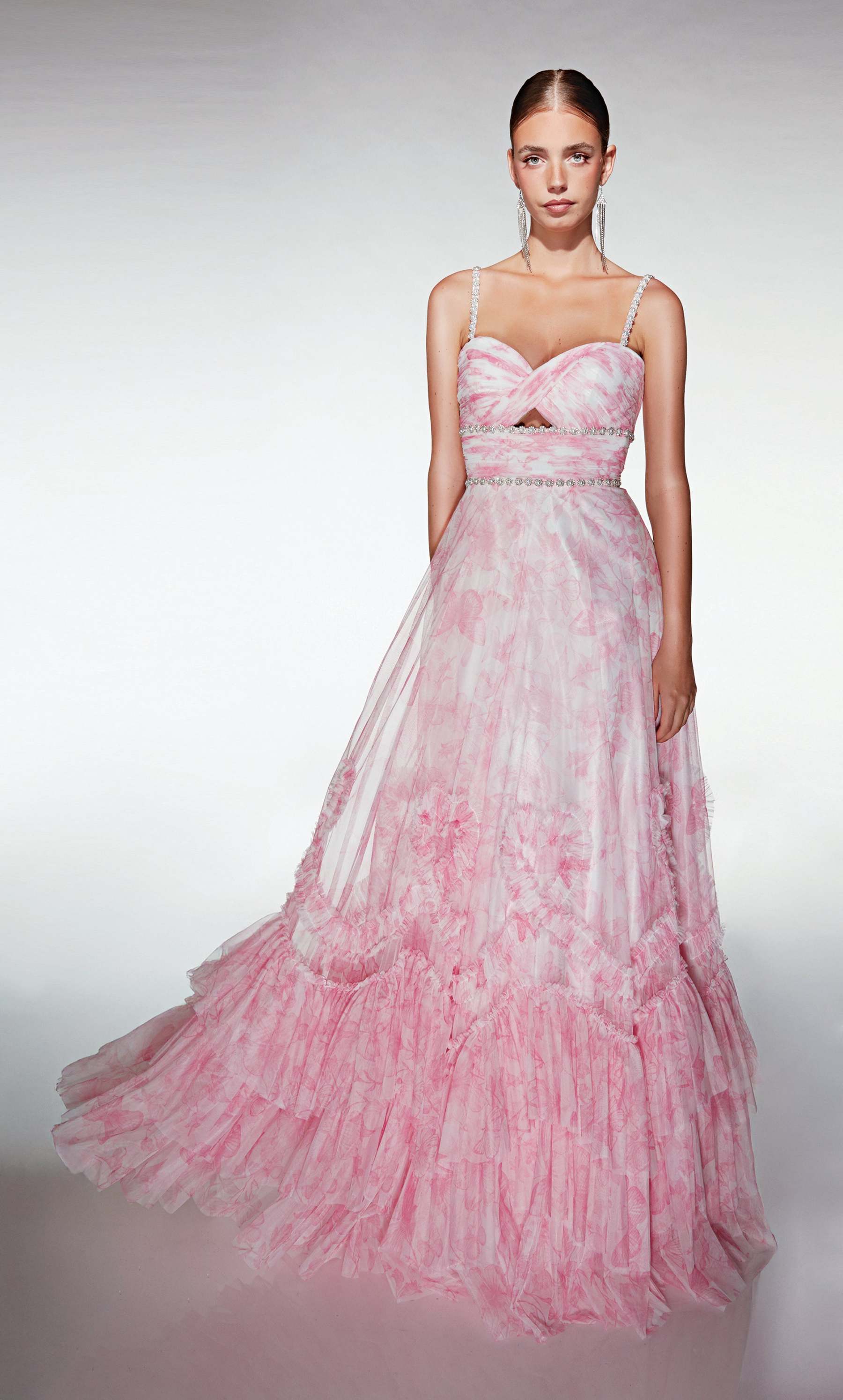 Elegant A-line Sweetheart Print Tulle Ruffles Prom Dress #62063