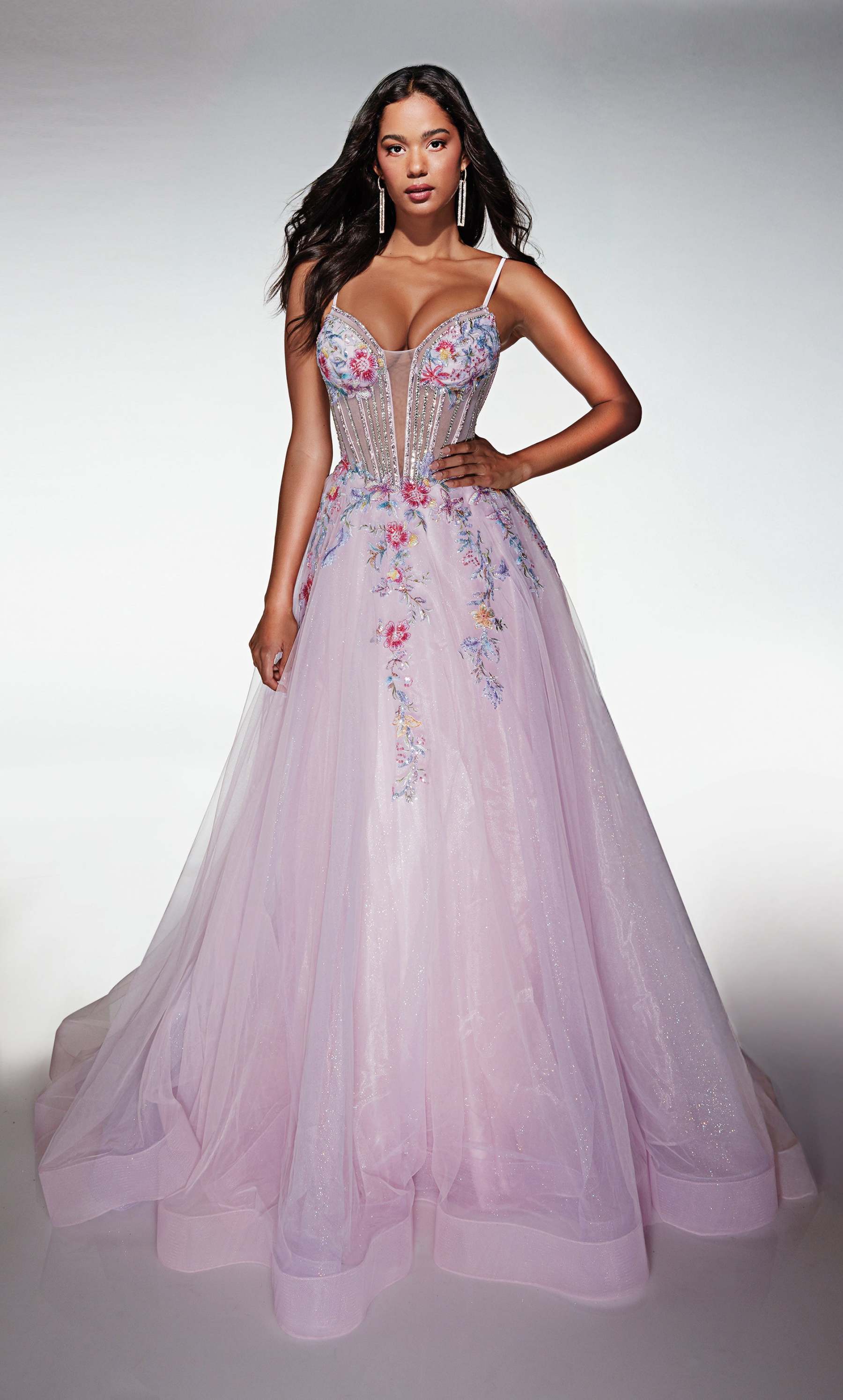 Ball Gown Plunging V-neck Tulle Lace-up Back Prom Dress #62068