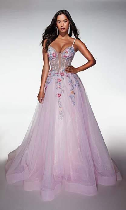 Ball Gown Plunging V-neck Tulle Lace-up Back Prom Dress #62068
