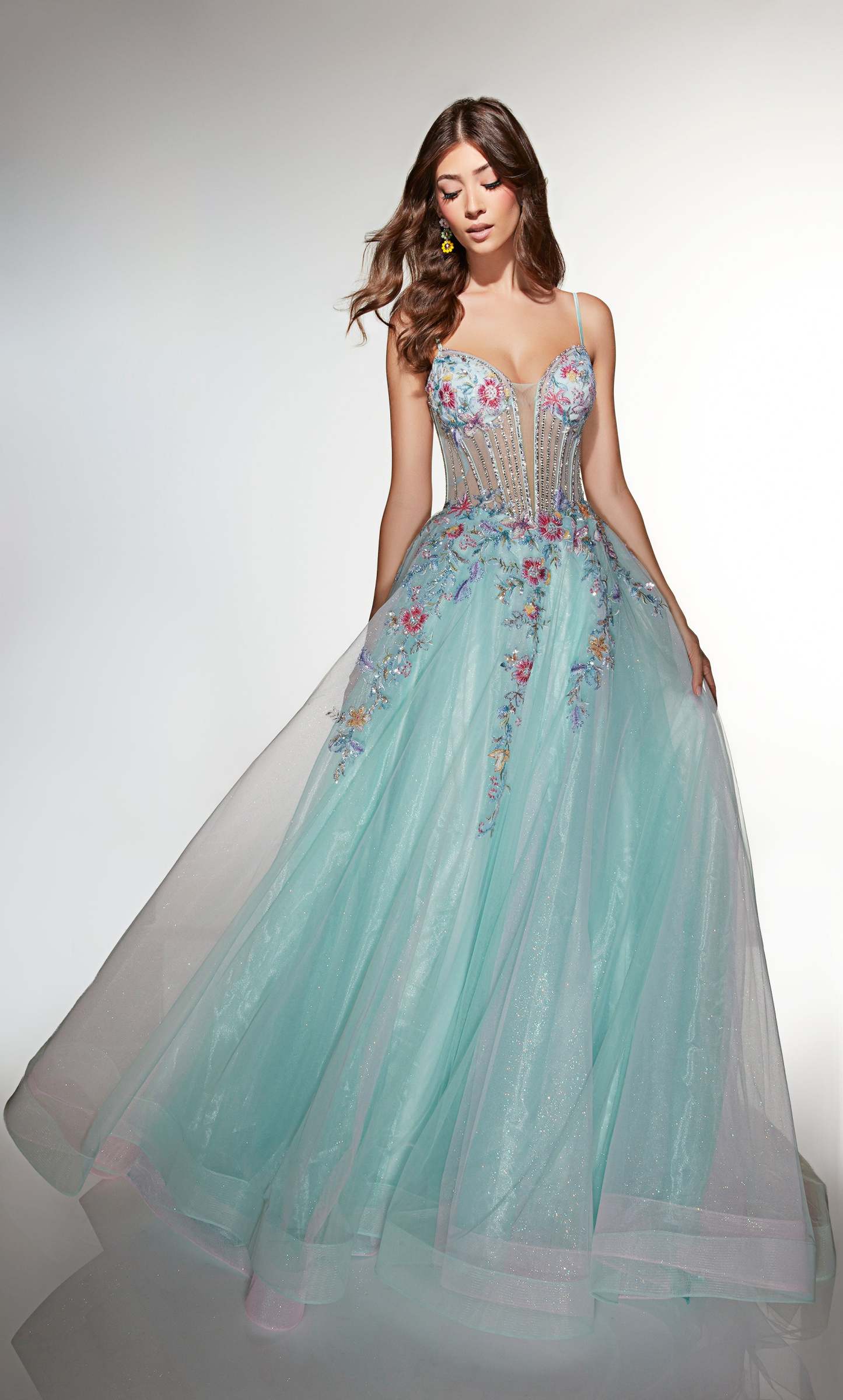 Ball Gown Plunging V-neck Tulle Lace-up Back Prom Dress #62068