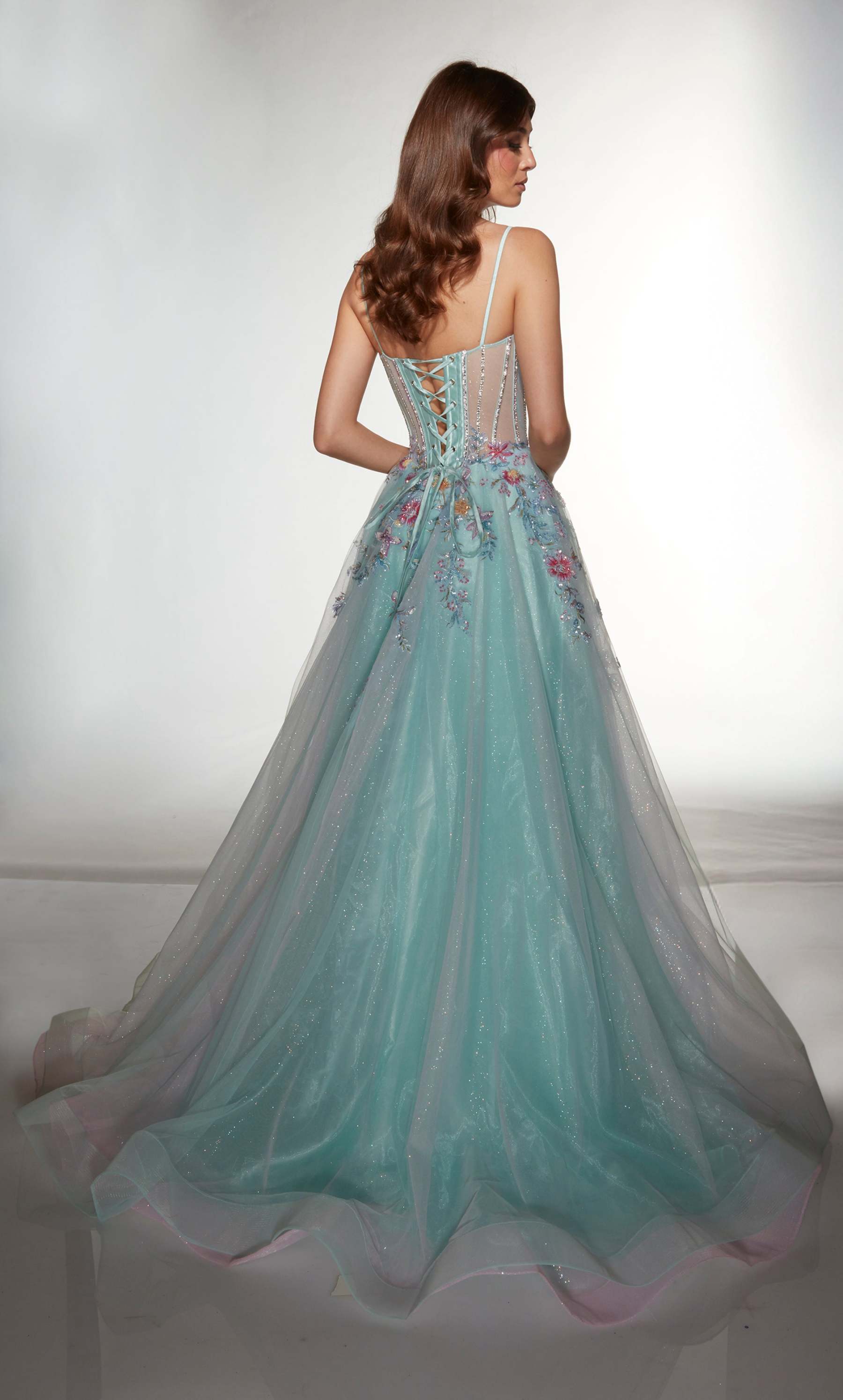 Ball Gown Plunging V-neck Tulle Lace-up Back Prom Dress #62068