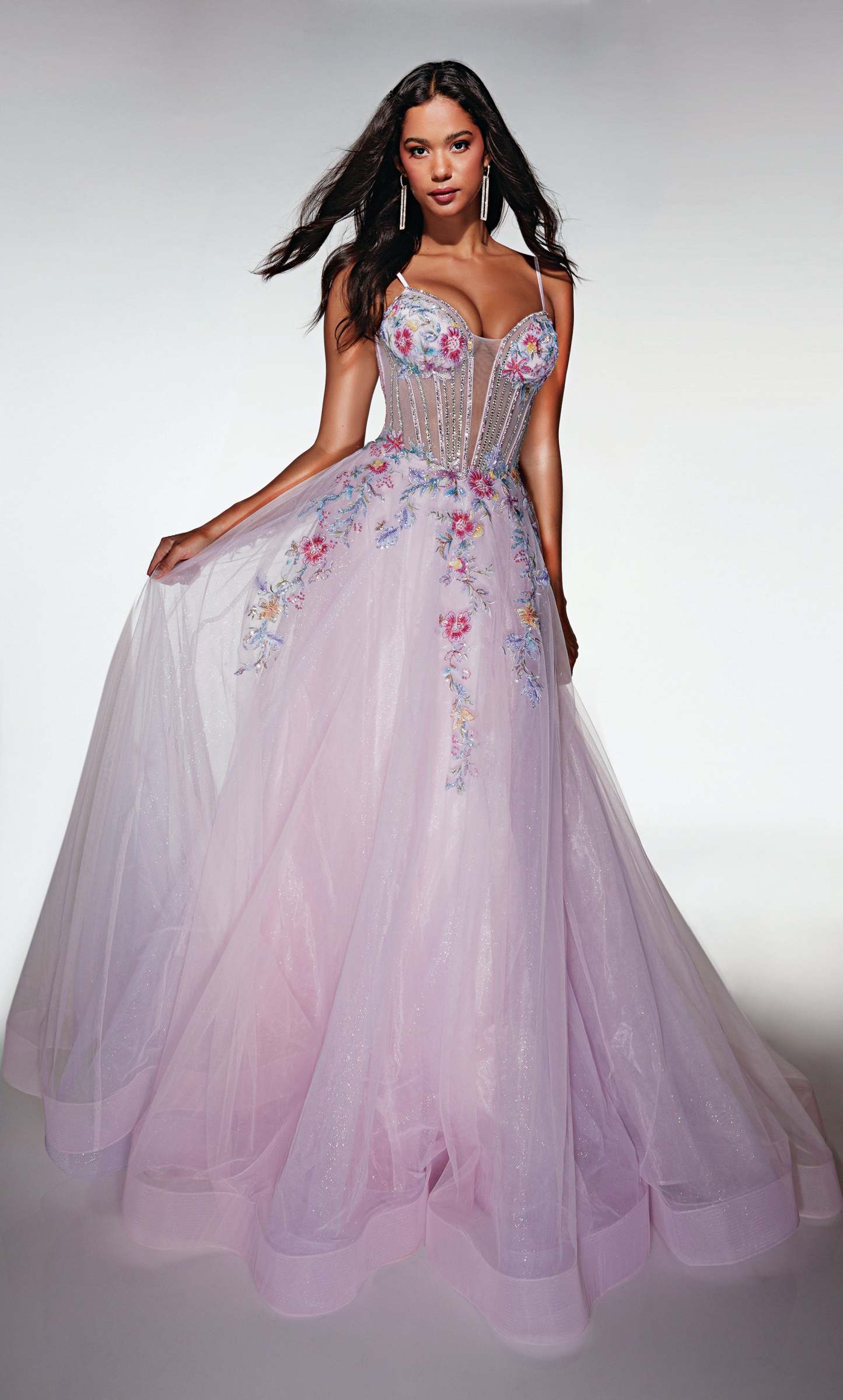 Ball Gown Plunging V-neck Tulle Lace-up Back Prom Dress #62068