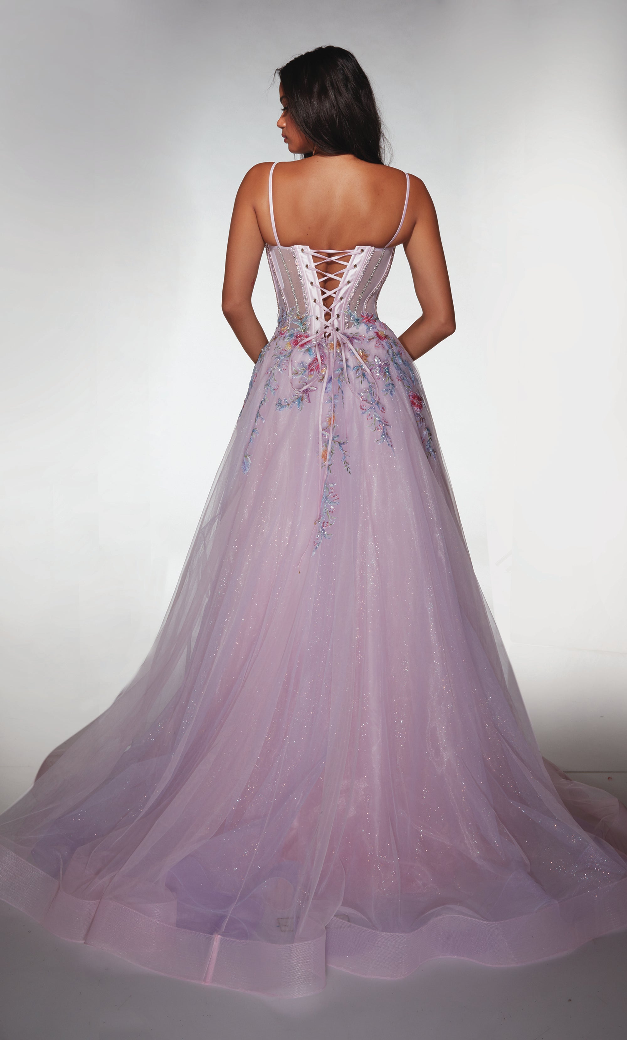 Ball Gown Plunging V-neck Tulle Lace-up Back Prom Dress #62068