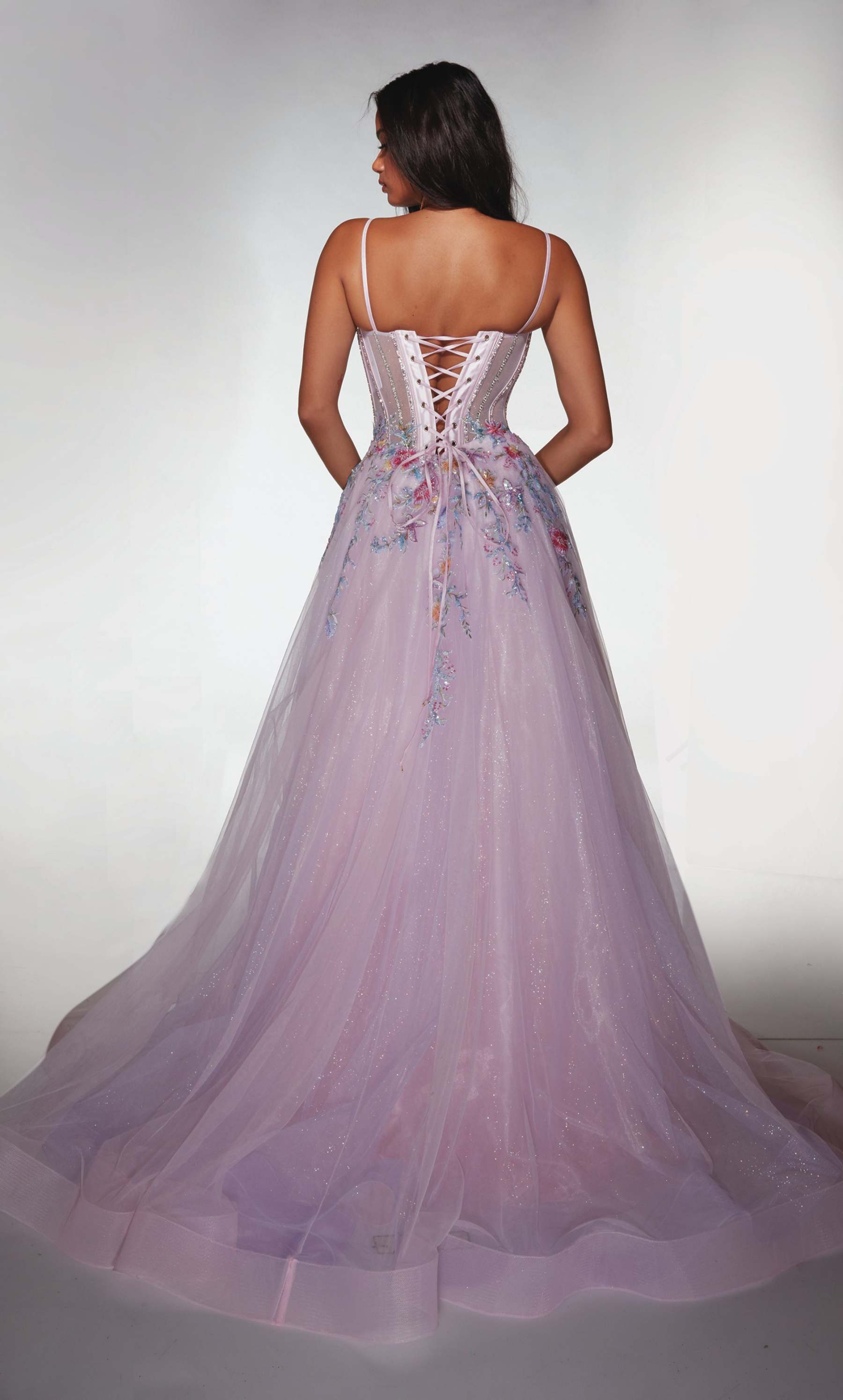 Ball Gown Plunging V-neck Tulle Lace-up Back Prom Dress #62068