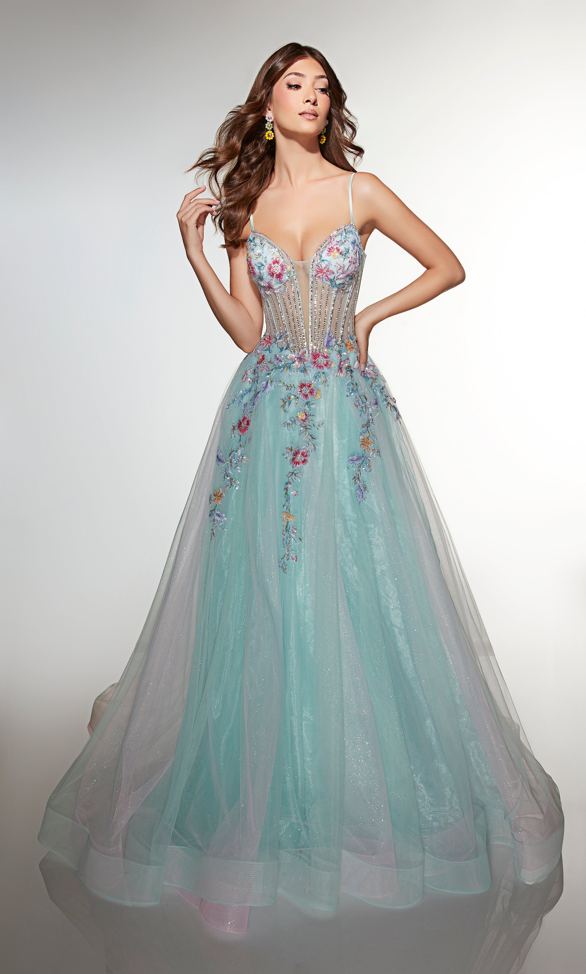 Ball Gown Plunging V-neck Tulle Lace-up Back Prom Dress #62068