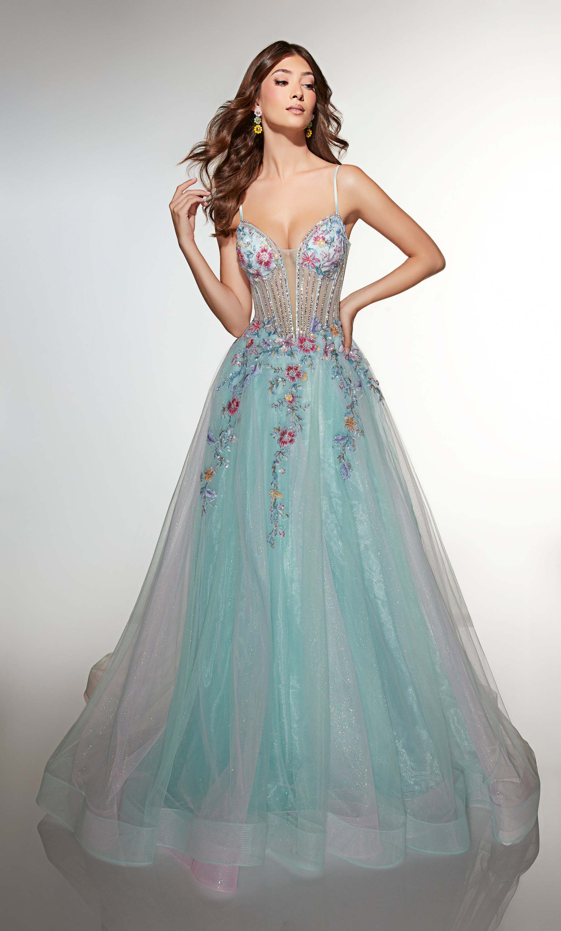 Ball Gown Plunging V-neck Tulle Lace-up Back Prom Dress #62068