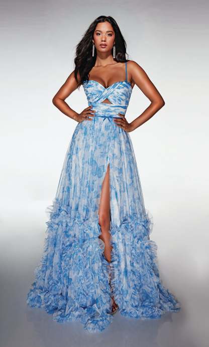 Elegant A-line Sweetheart Soft Mesh Print Ruched Prom Dress #62078