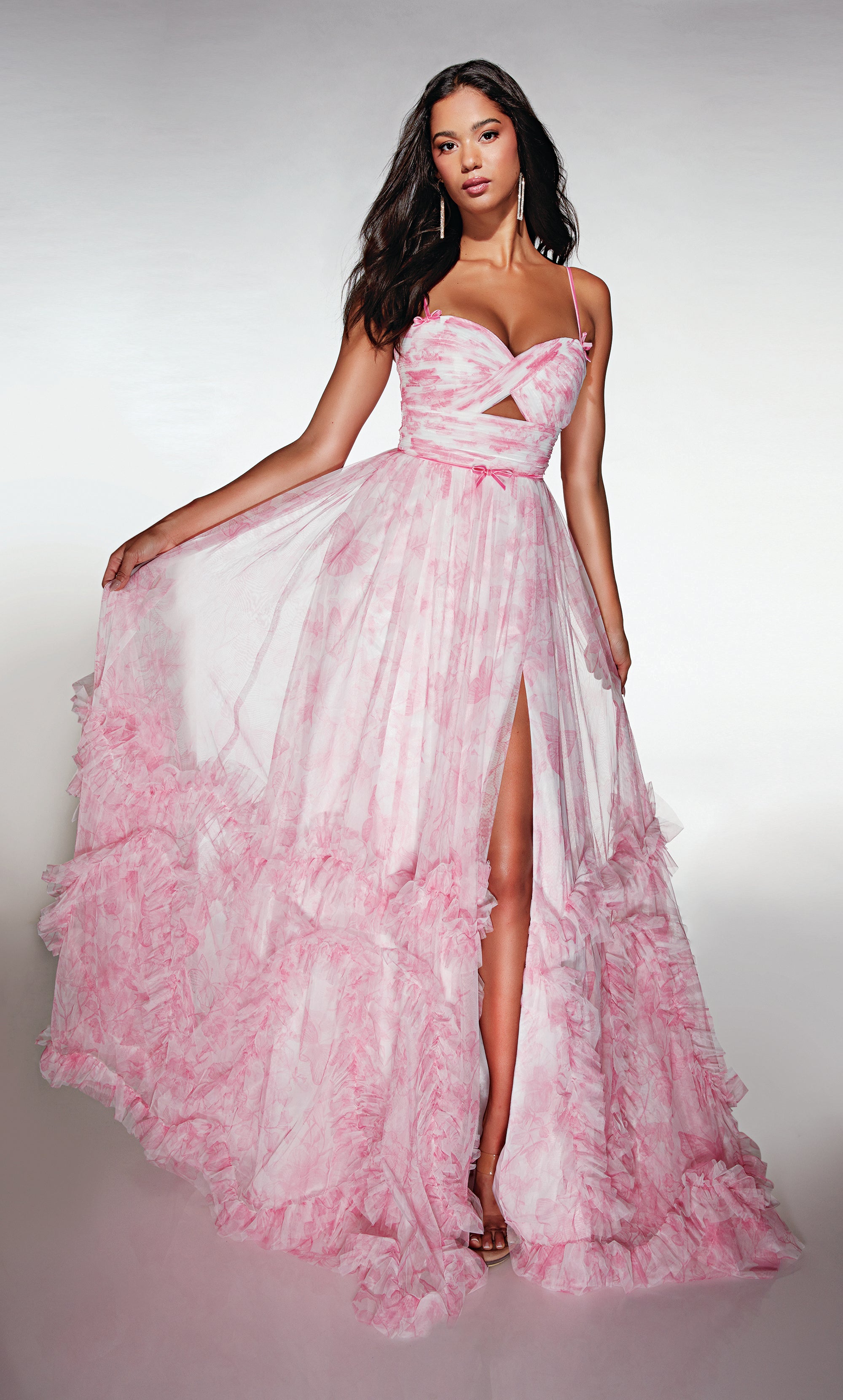 Elegant A-line Sweetheart Soft Mesh Print Ruched Prom Dress #62078