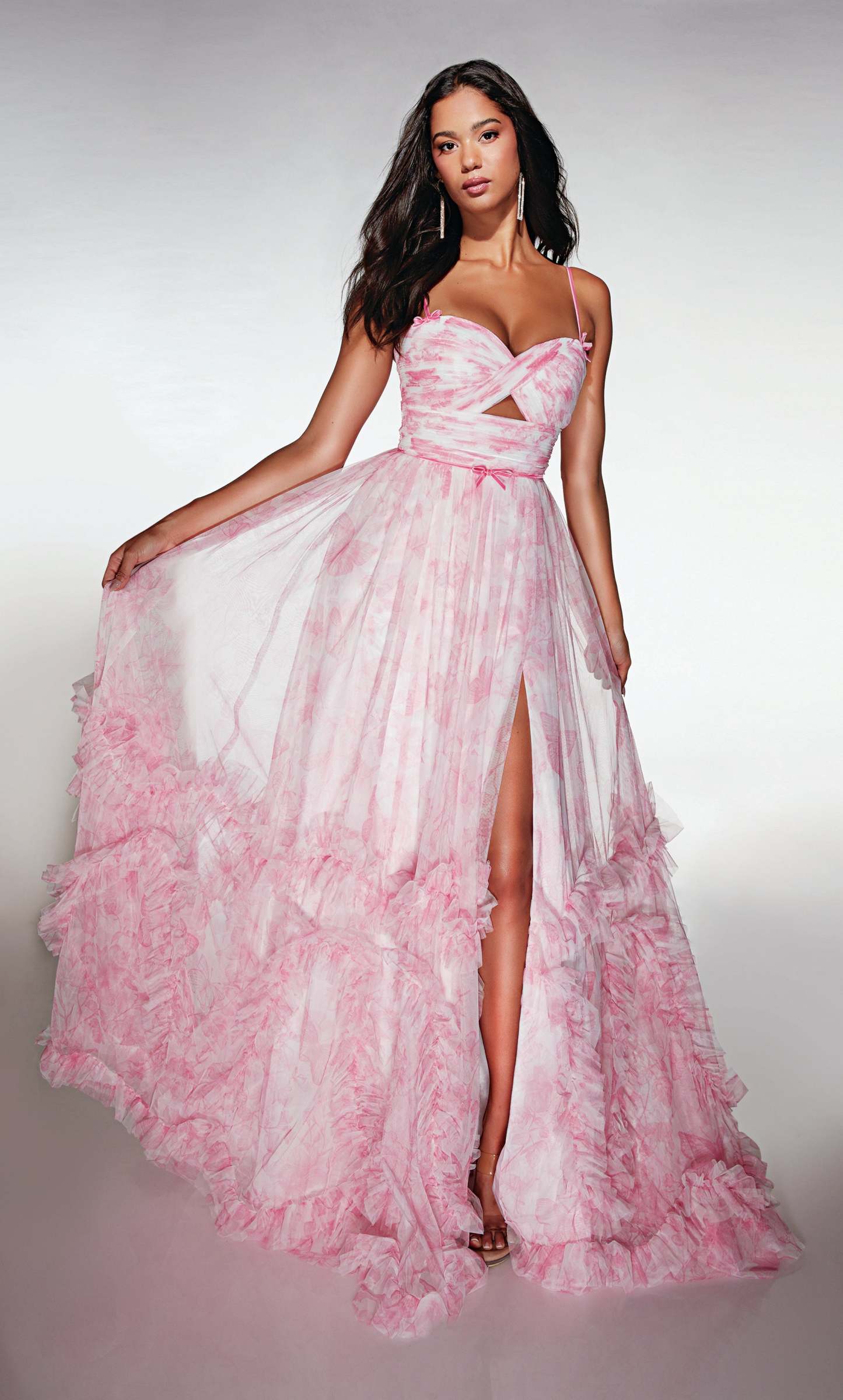 Elegant A-line Sweetheart Soft Mesh Print Ruched Prom Dress #62078