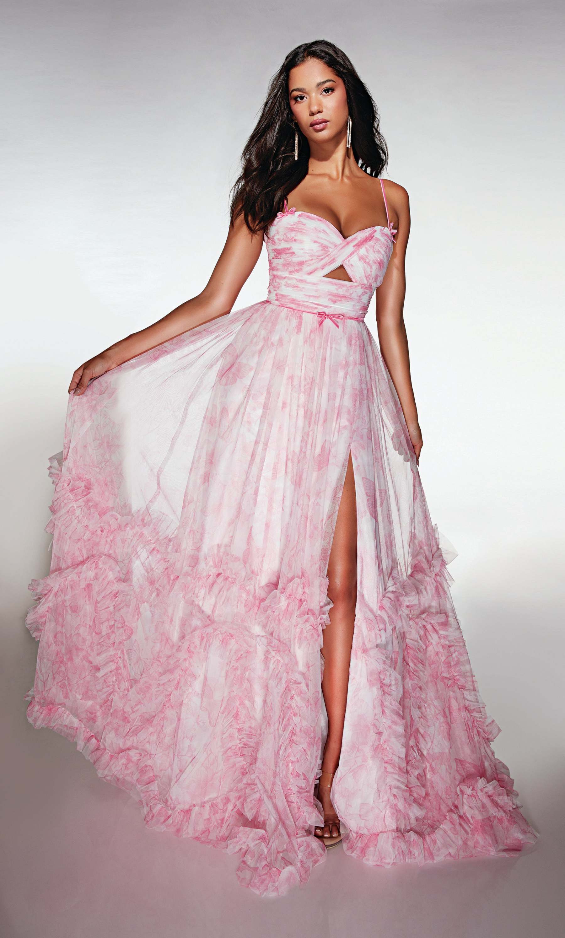 Elegant A-line Sweetheart Soft Mesh Print Ruched Prom Dress #62078