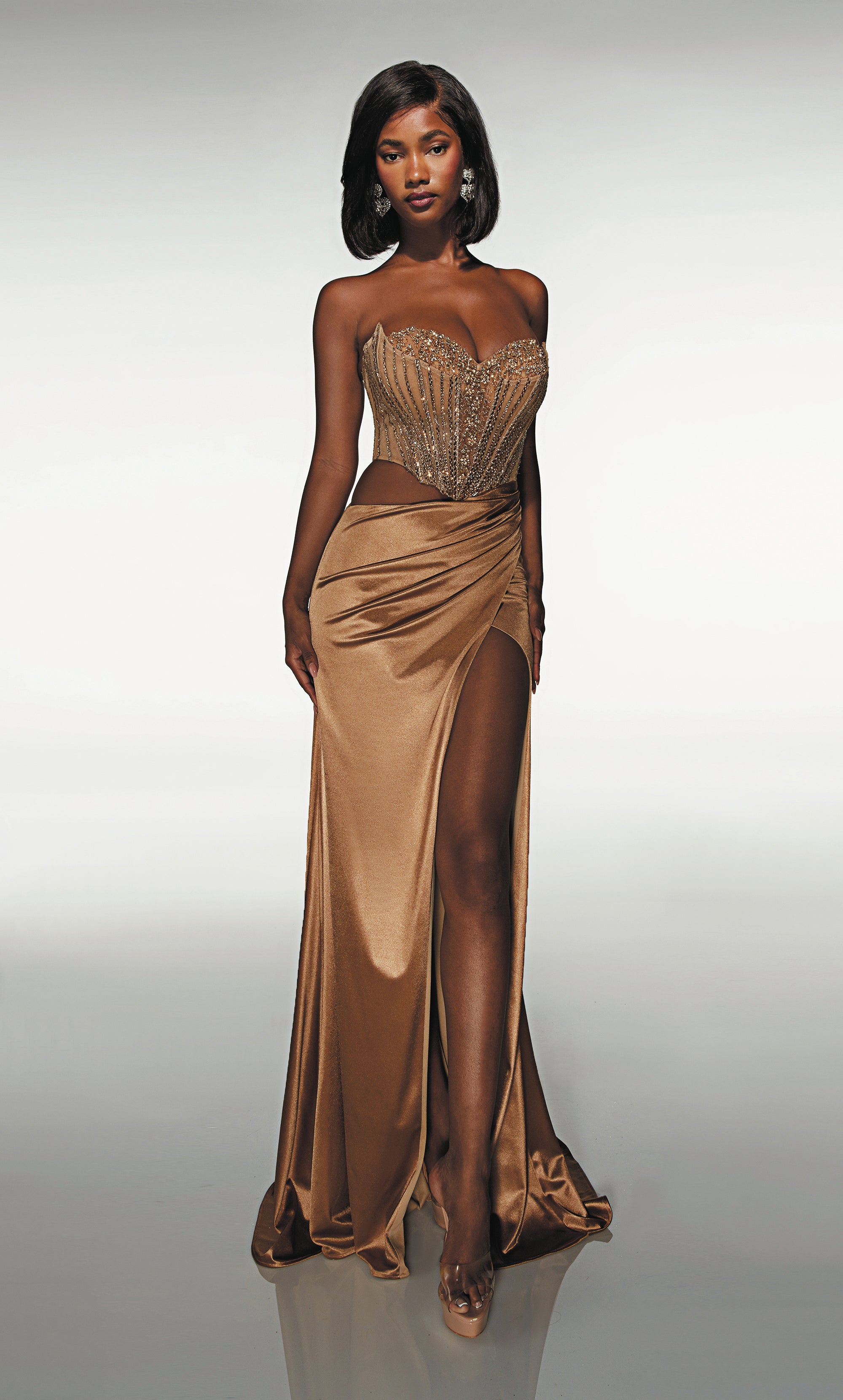 Straight Sweetheart Stretch Satin Embellished Slit Prom Dress #62087