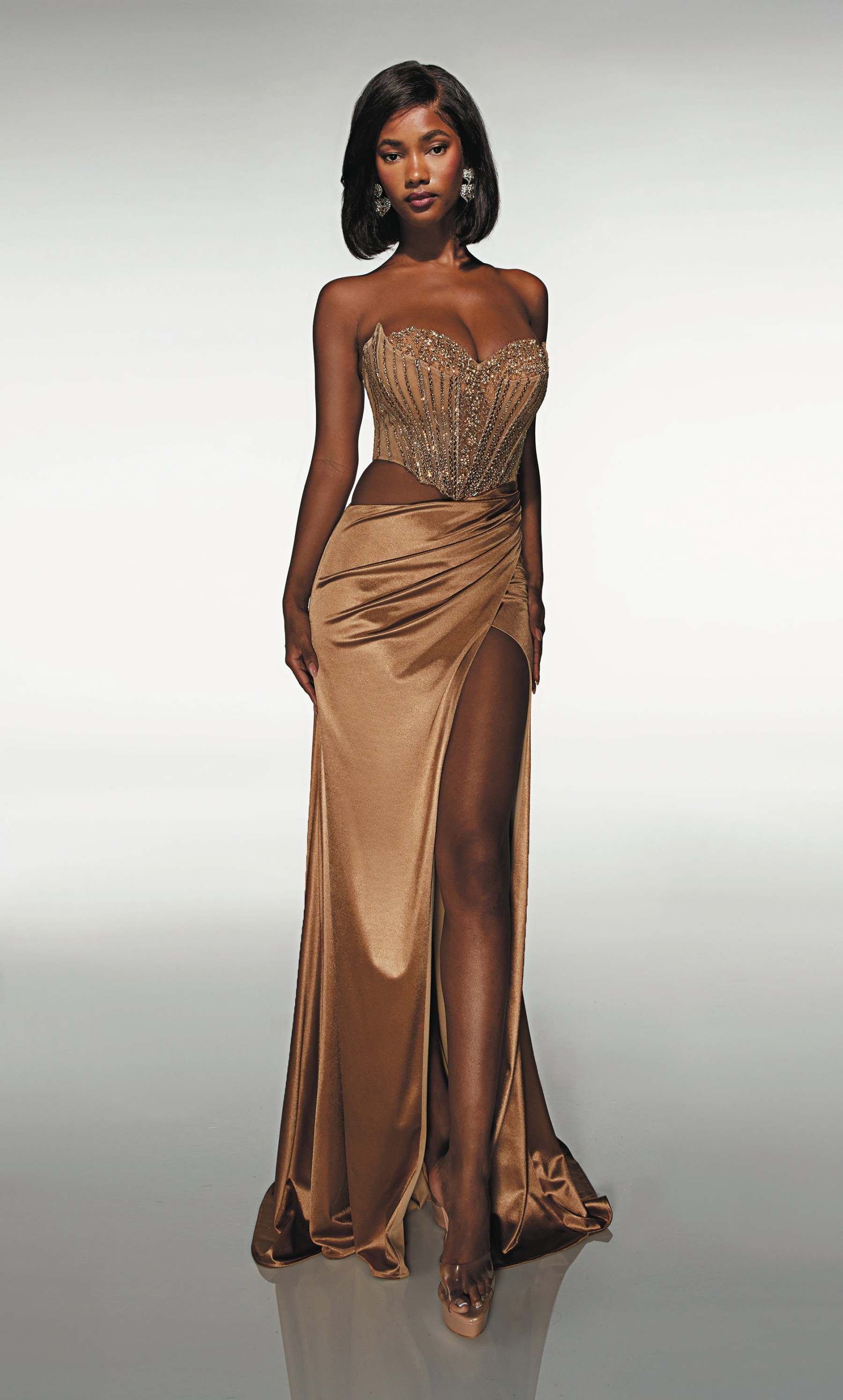 Straight Sweetheart Stretch Satin Embellished Slit Prom Dress #62087