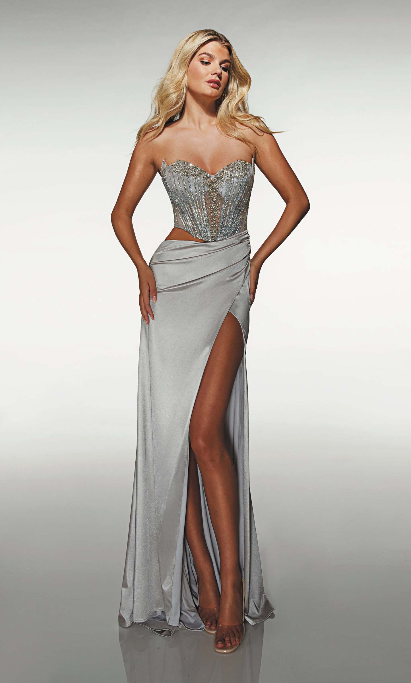 Straight Sweetheart Stretch Satin Embellished Slit Prom Dress #62087