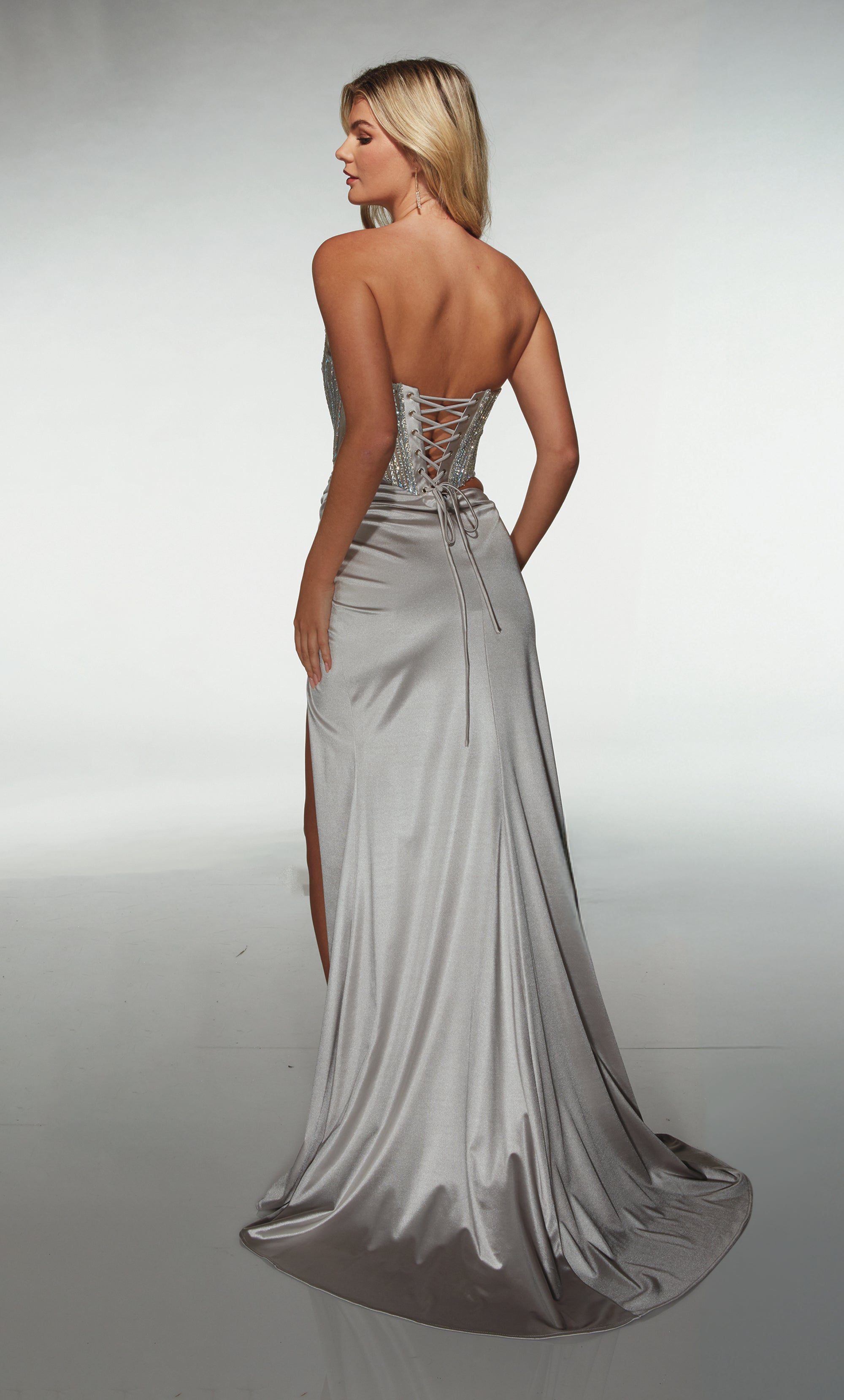 Straight Sweetheart Stretch Satin Embellished Slit Prom Dress #62087