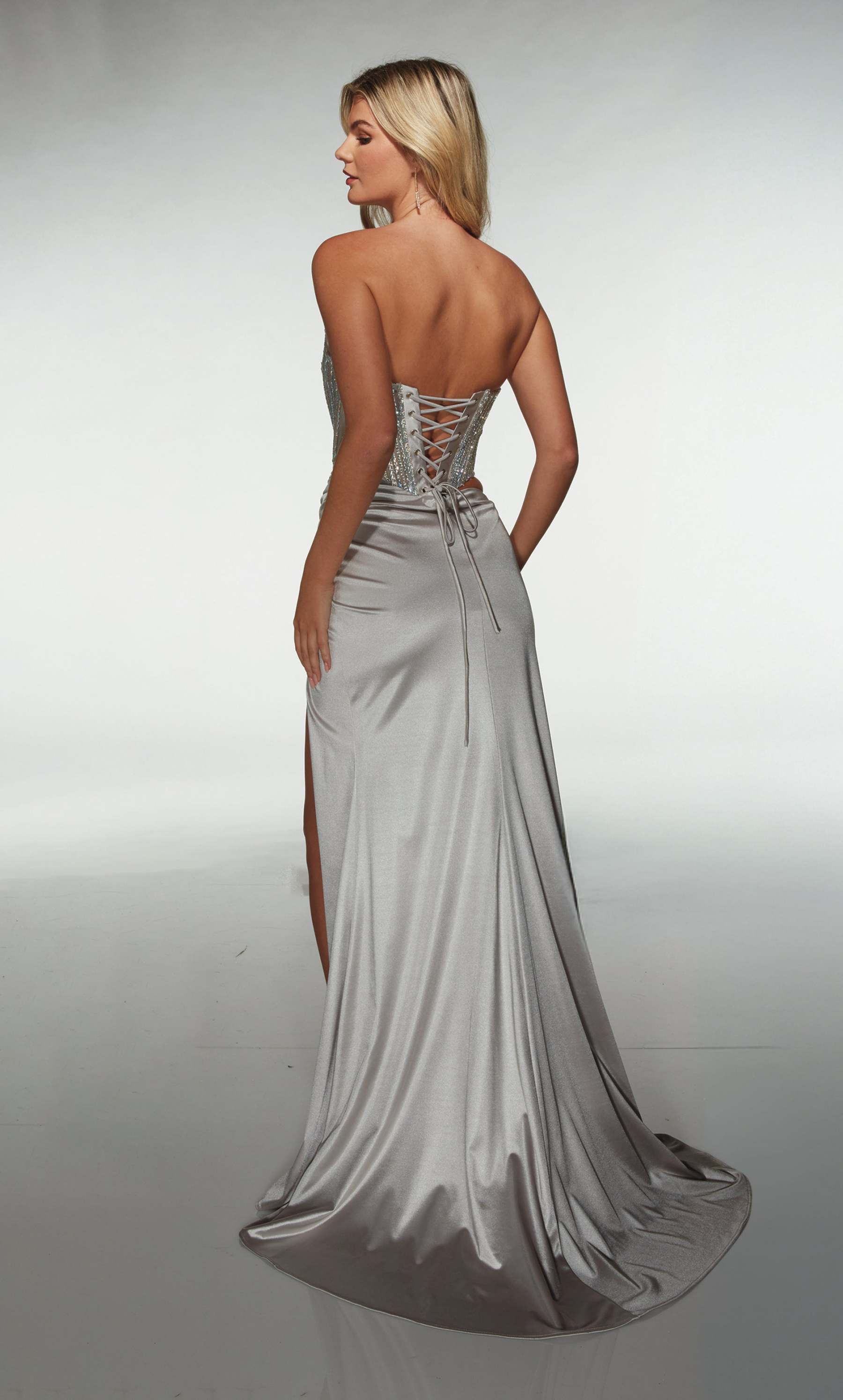 Straight Sweetheart Stretch Satin Embellished Slit Prom Dress #62087