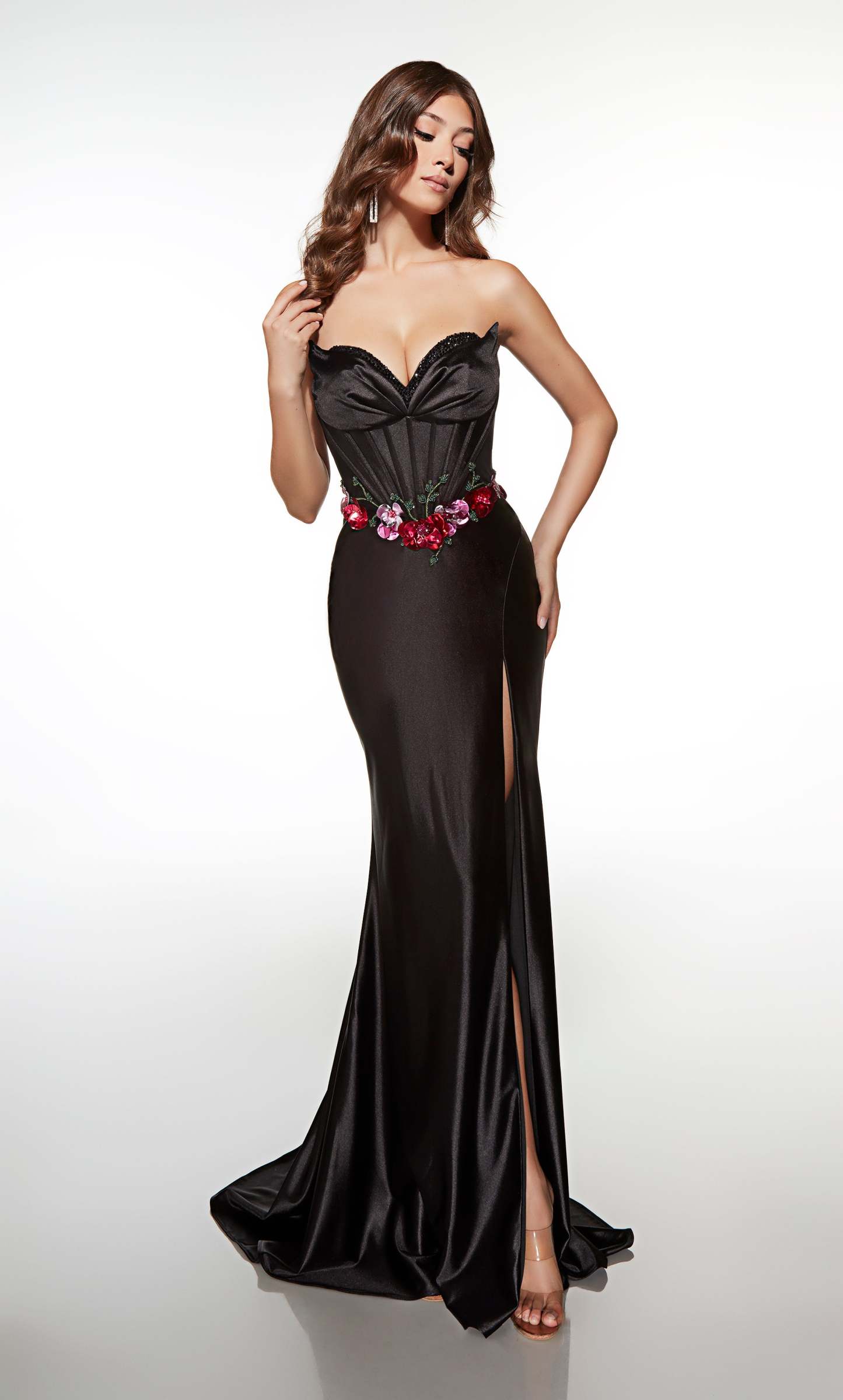Mermaid Cat-eye Neck Stretch Satin Sleeveless Slit Prom Dress #62111