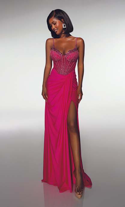 Plunging V-Neck Power Jersey Lace-up Back Prom Dress #62113
