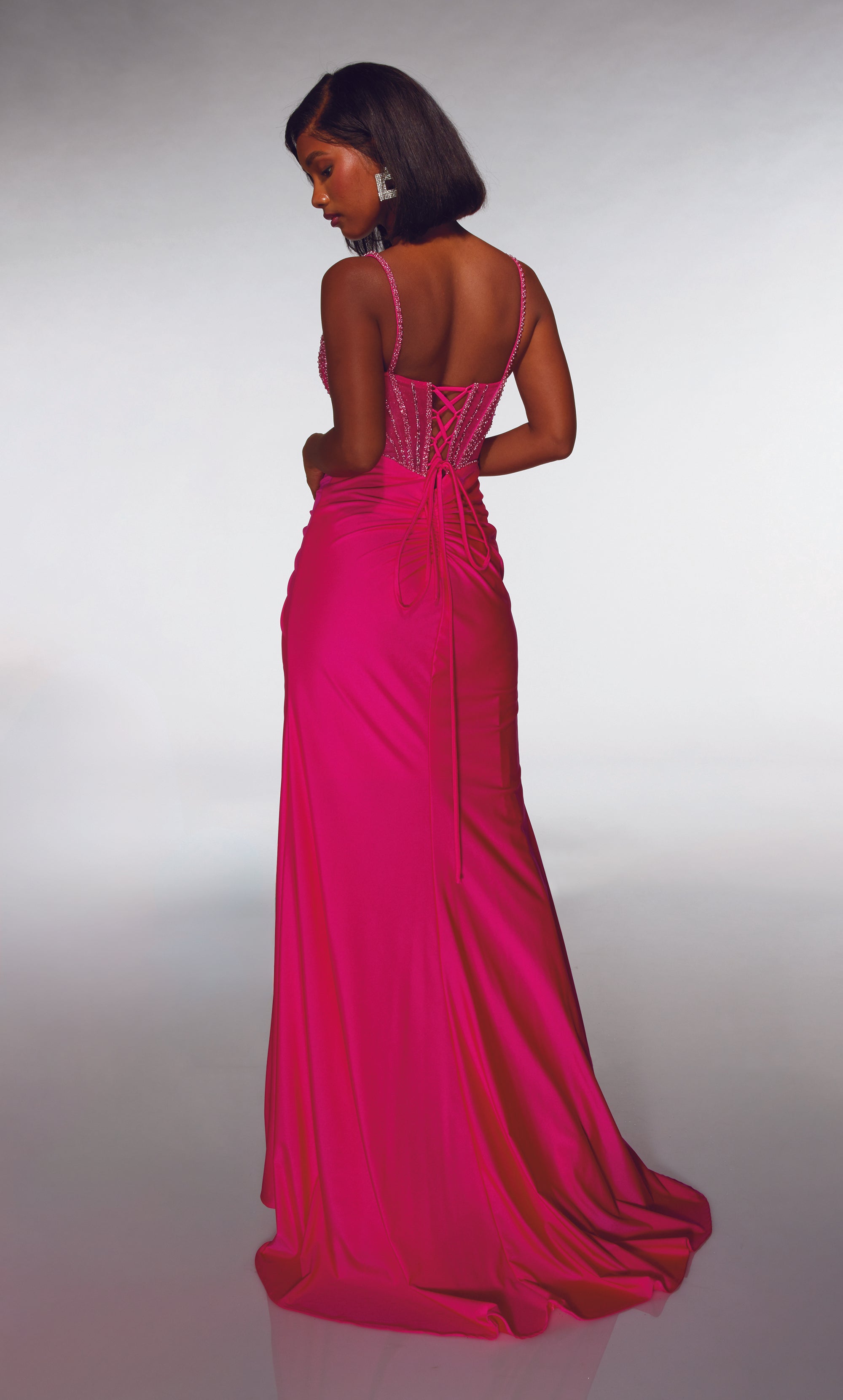 Plunging V-Neck Power Jersey Lace-up Back Prom Dress #62113