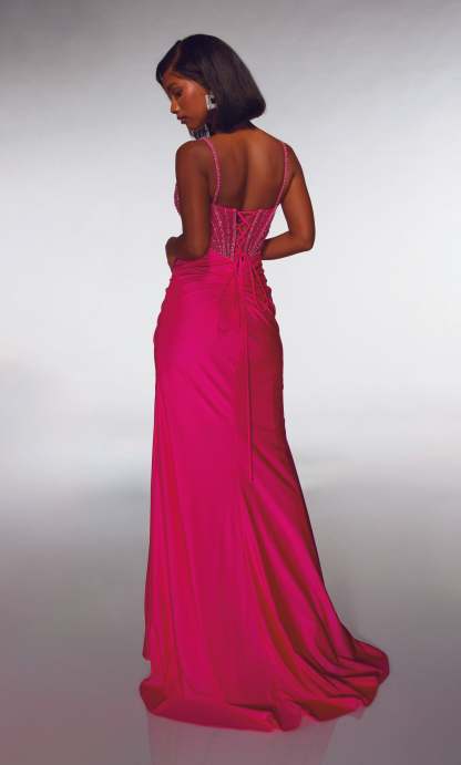 Plunging V-Neck Power Jersey Lace-up Back Prom Dress #62113