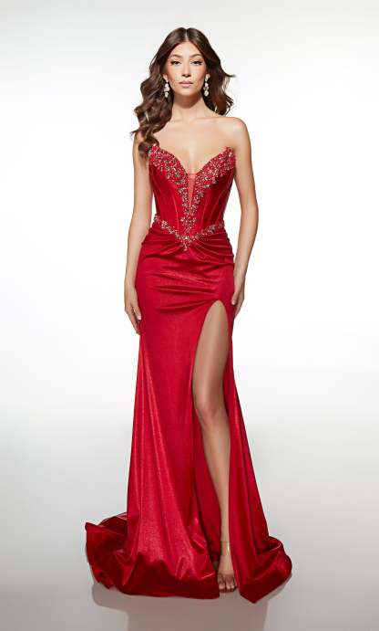 Mermaid Cat-eye Neck Stretch Satin Lace-up Back Prom Dress #62121