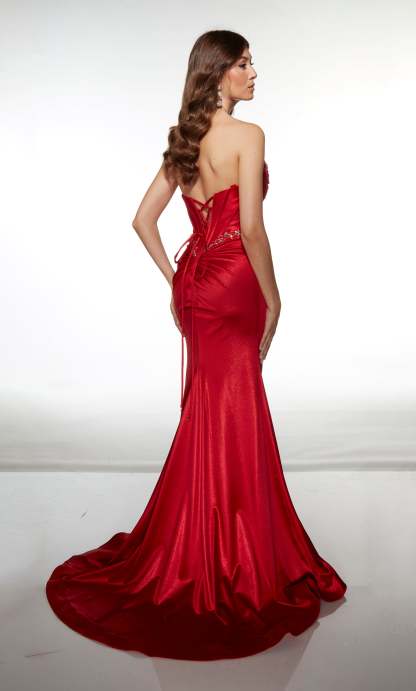 Mermaid Cat-eye Neck Stretch Satin Lace-up Back Prom Dress #62121
