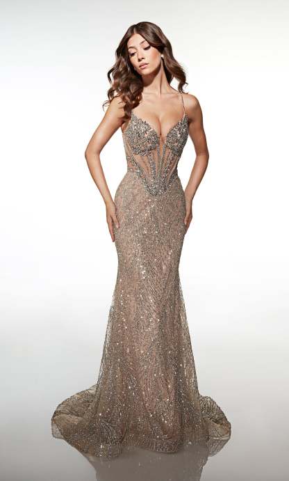 Mermaid Long Plunging Neckline Shimmery Sparkly Prom Dress #62141