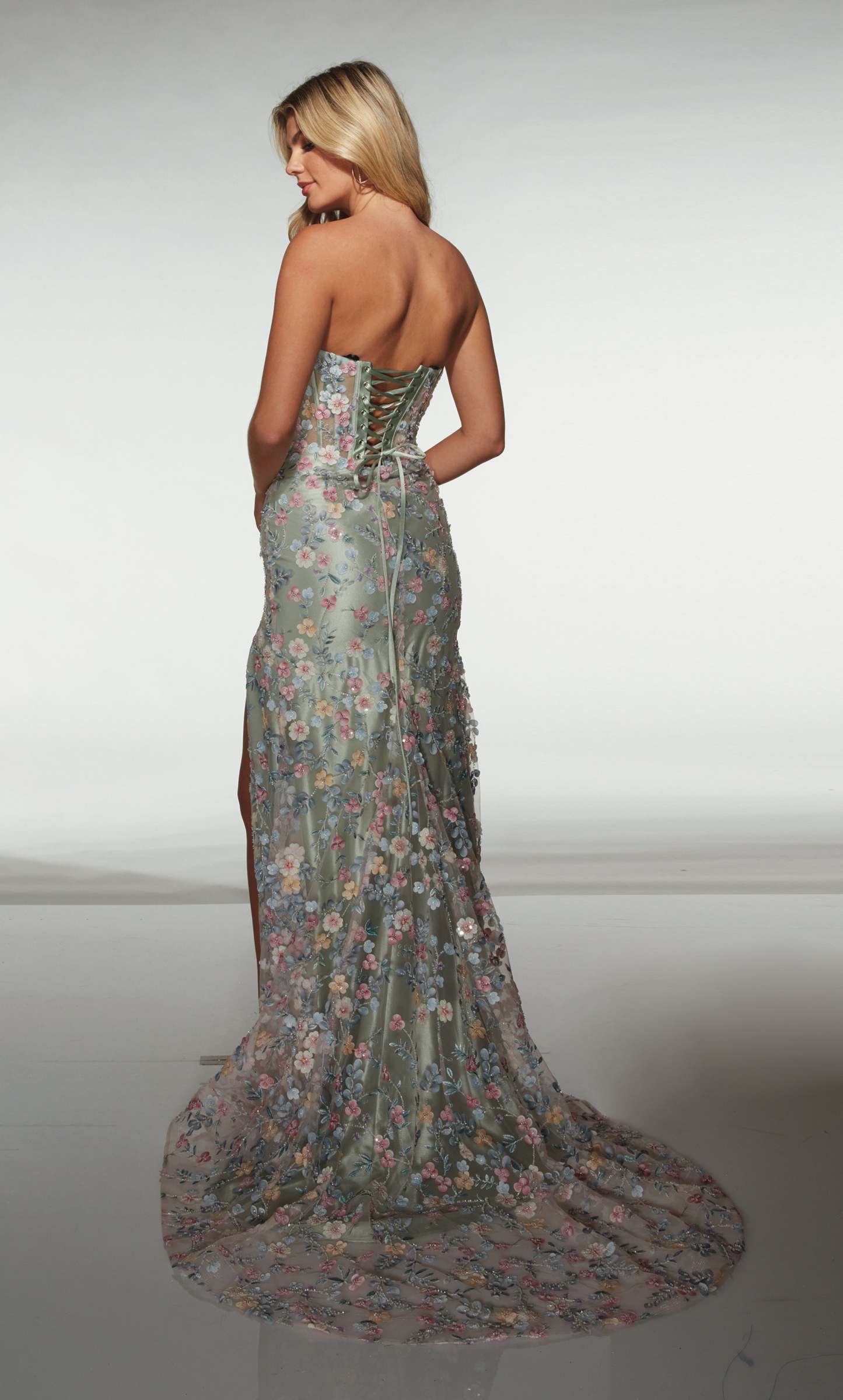A-line Cat-eye Neck 3d Flower Embellished Prom Dress #62178