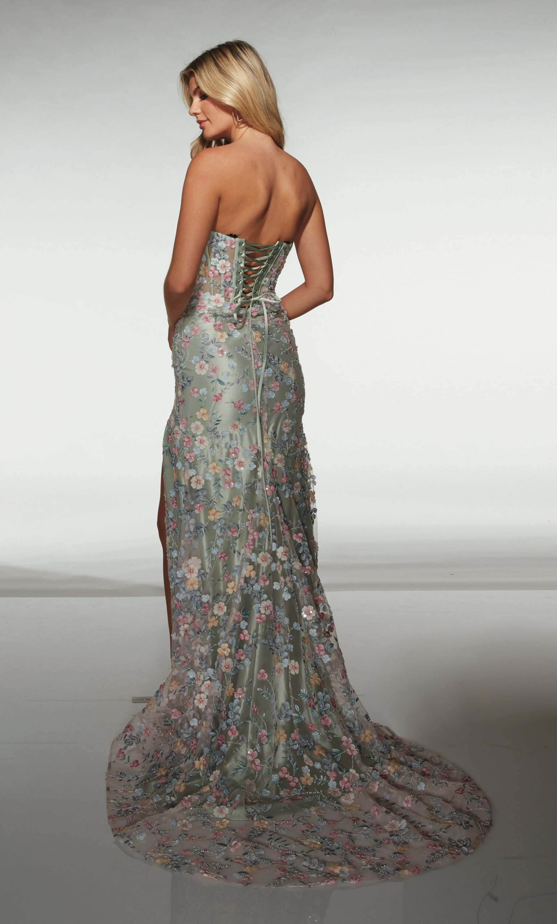 A-line Cat-eye Neck 3d Flower Embellished Prom Dress #62178