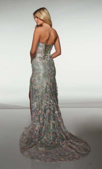 A-line Cat-eye Neck 3d Flower Embellished Prom Dress #62178