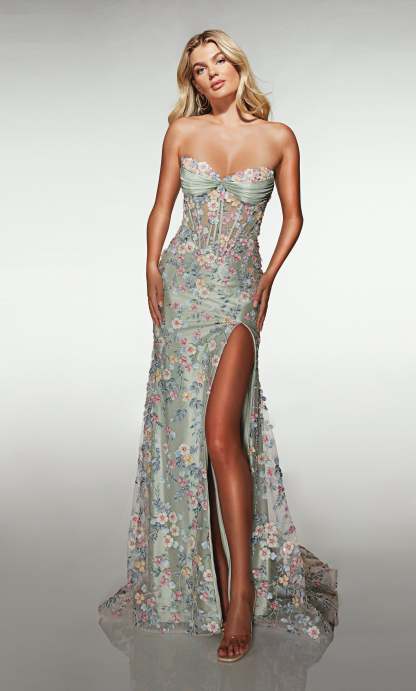 A-line Cat-eye Neck 3d Flower Embellished Prom Dress #62178