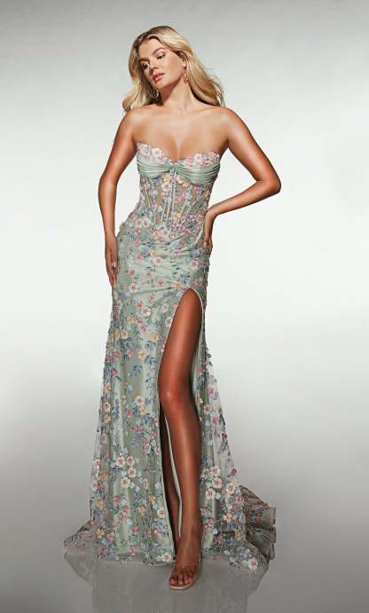 A-line Cat-eye Neck 3d Flower Embellished Prom Dress #62178
